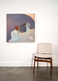 Flute - grey, white, green, brown, gestural abstract, acrylic on canvas