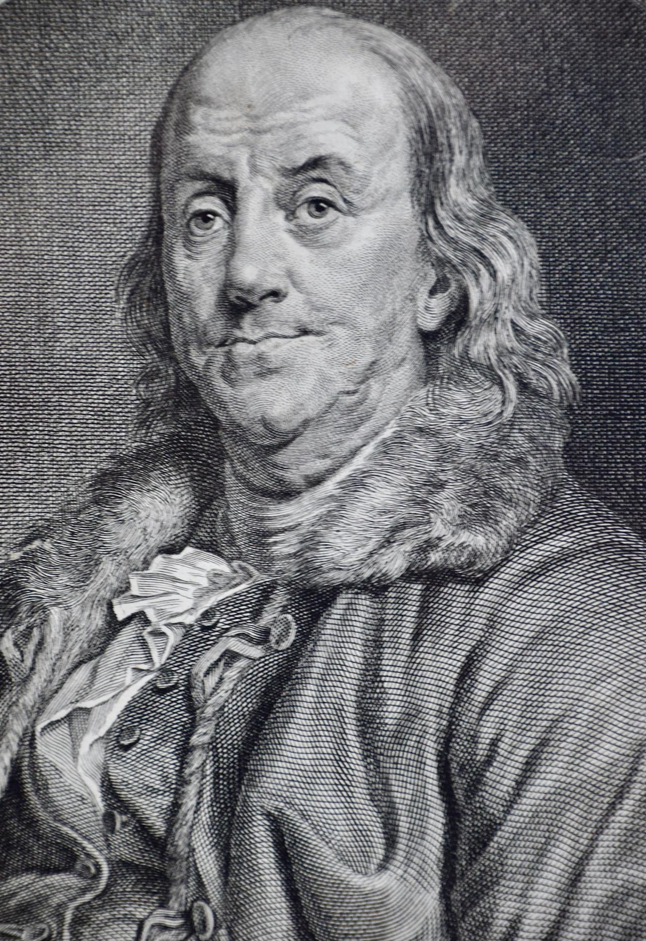  Benjamin Franklin: A Framed 18th Century Portrait of by Duplessis  - Print by Joseph Duplessis