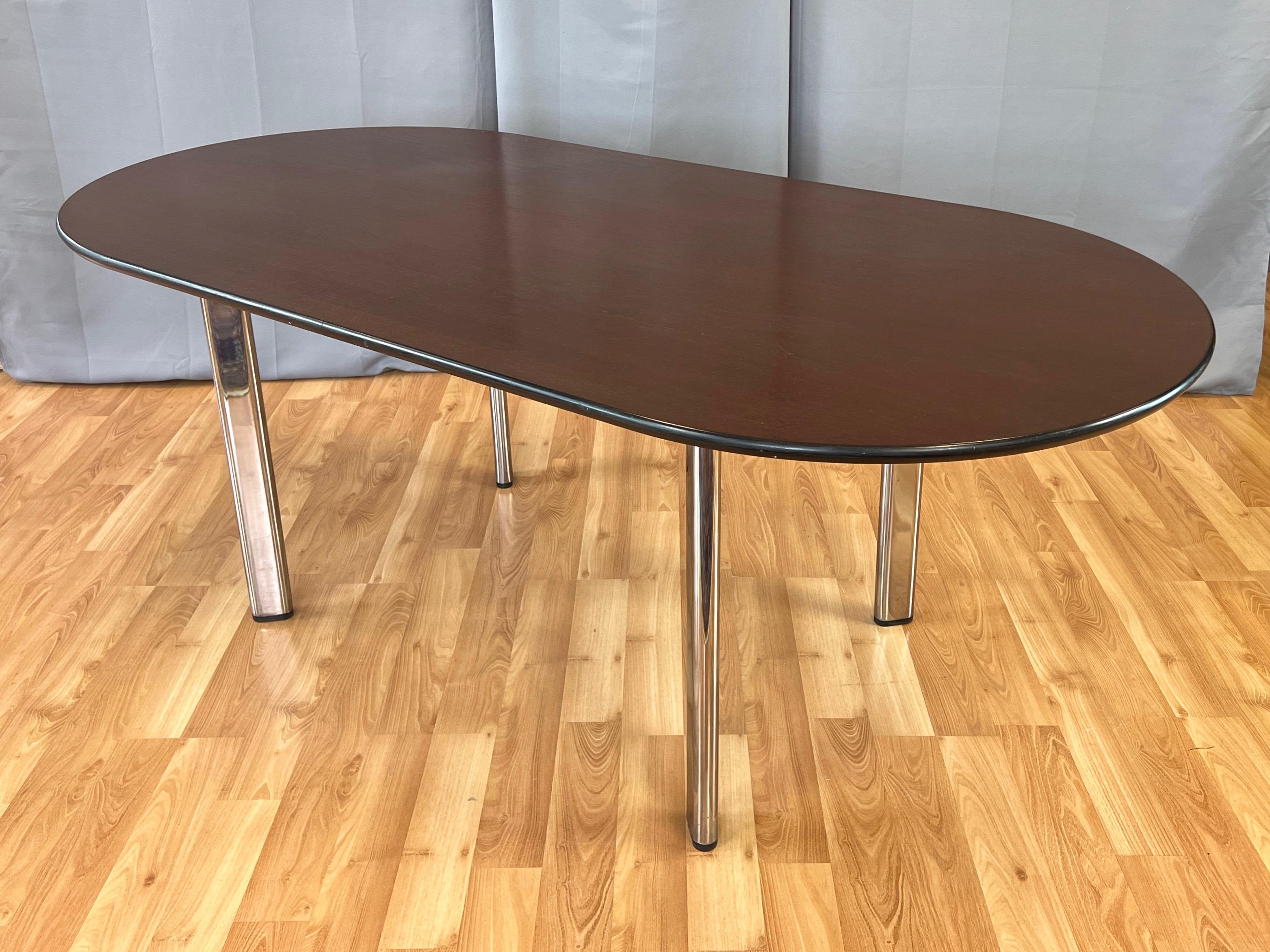 Minimalist Joseph D’Urso for Knoll High Table in American Cherry and Chrome, 1995 For Sale