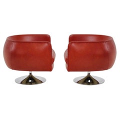Joseph D'Urso Pair Leather Swivel Lounge Chairs, Knoll, 1980