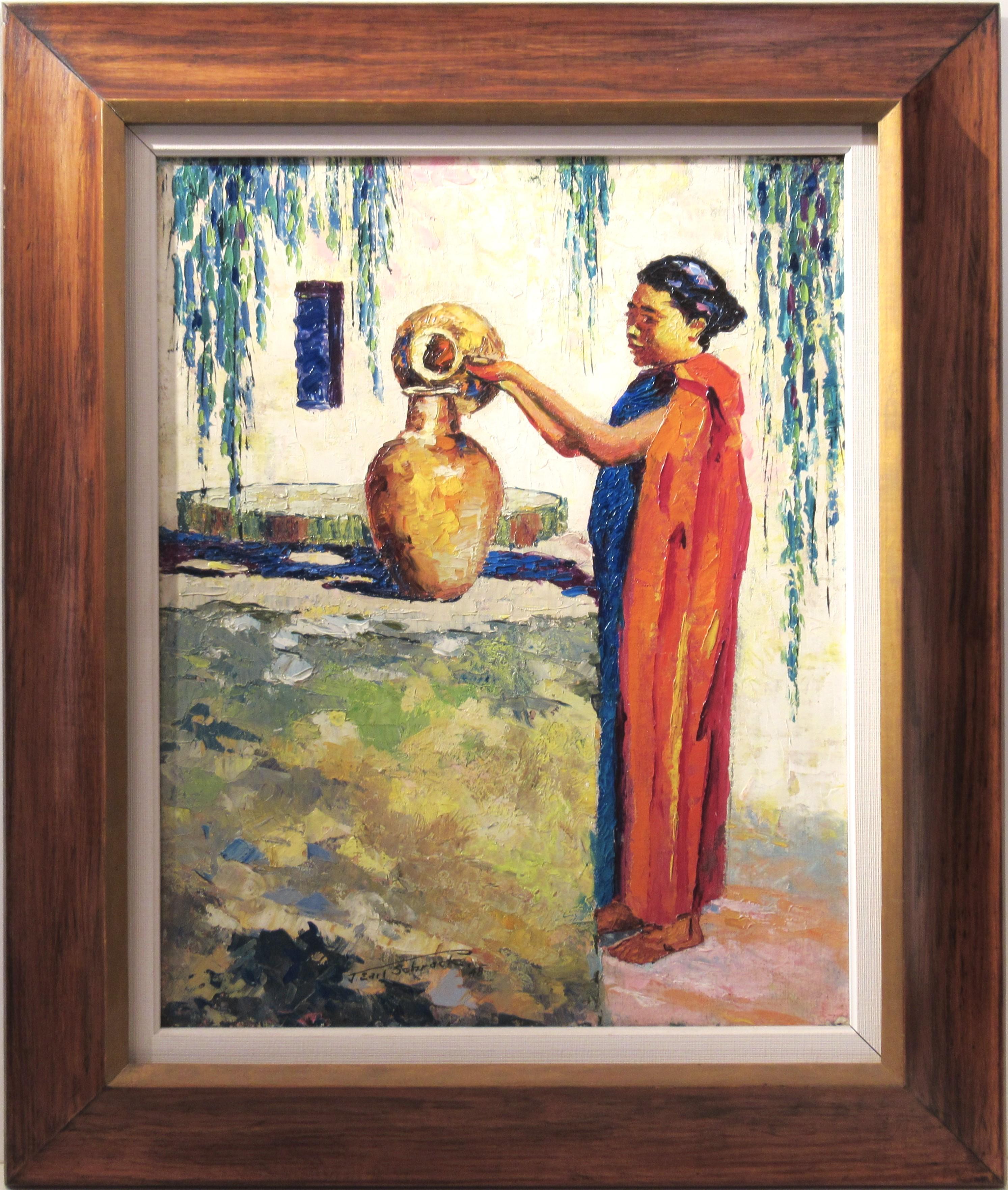 Joseph Earl Schrack Figurative Painting - Native Woman at the Well