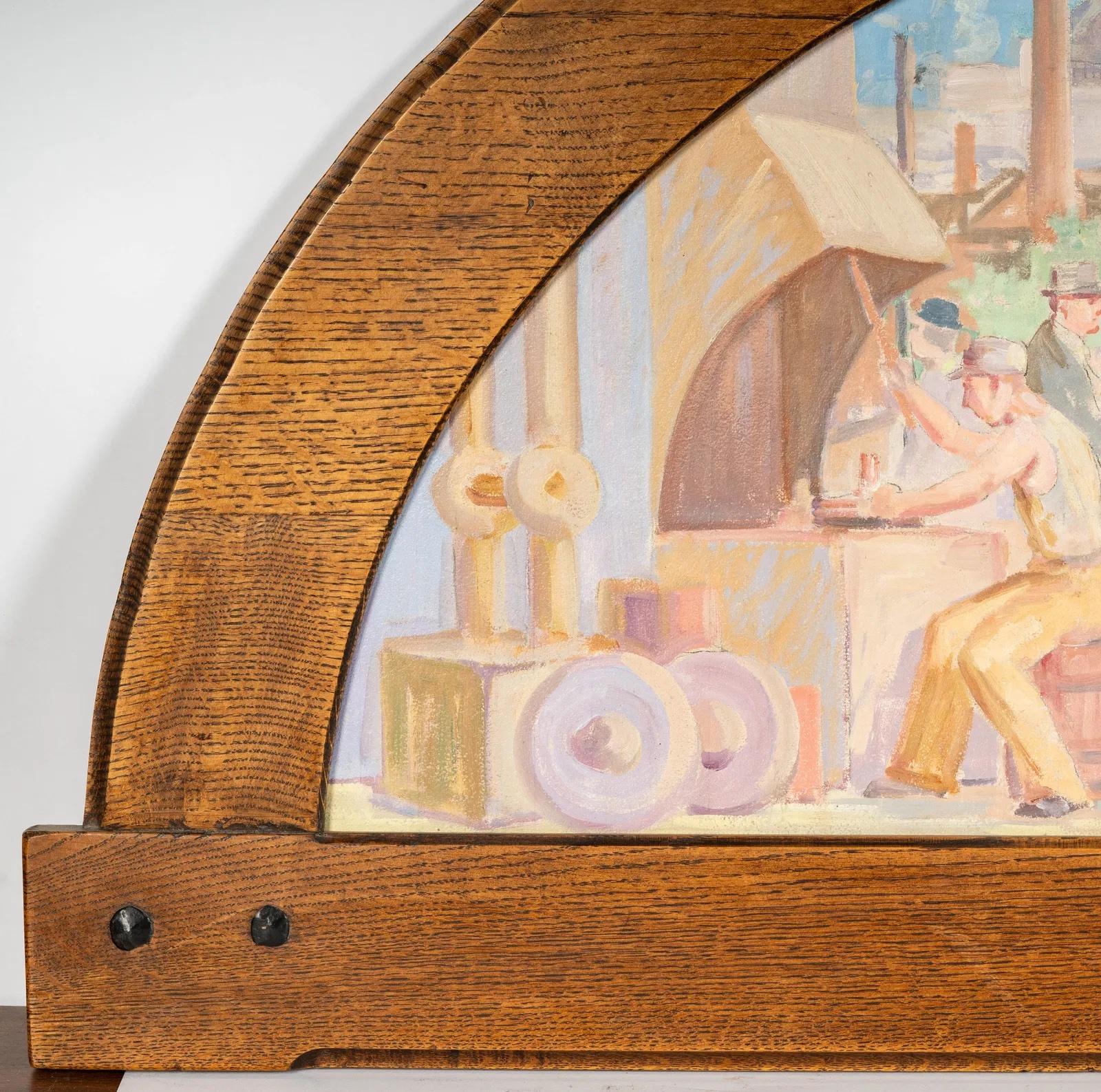 Estudio Mural Industrial, Edificio Veterans Memorial, Santa Barbara WPA Americana - Landscape Painting Beige de Joseph Edward Knowles