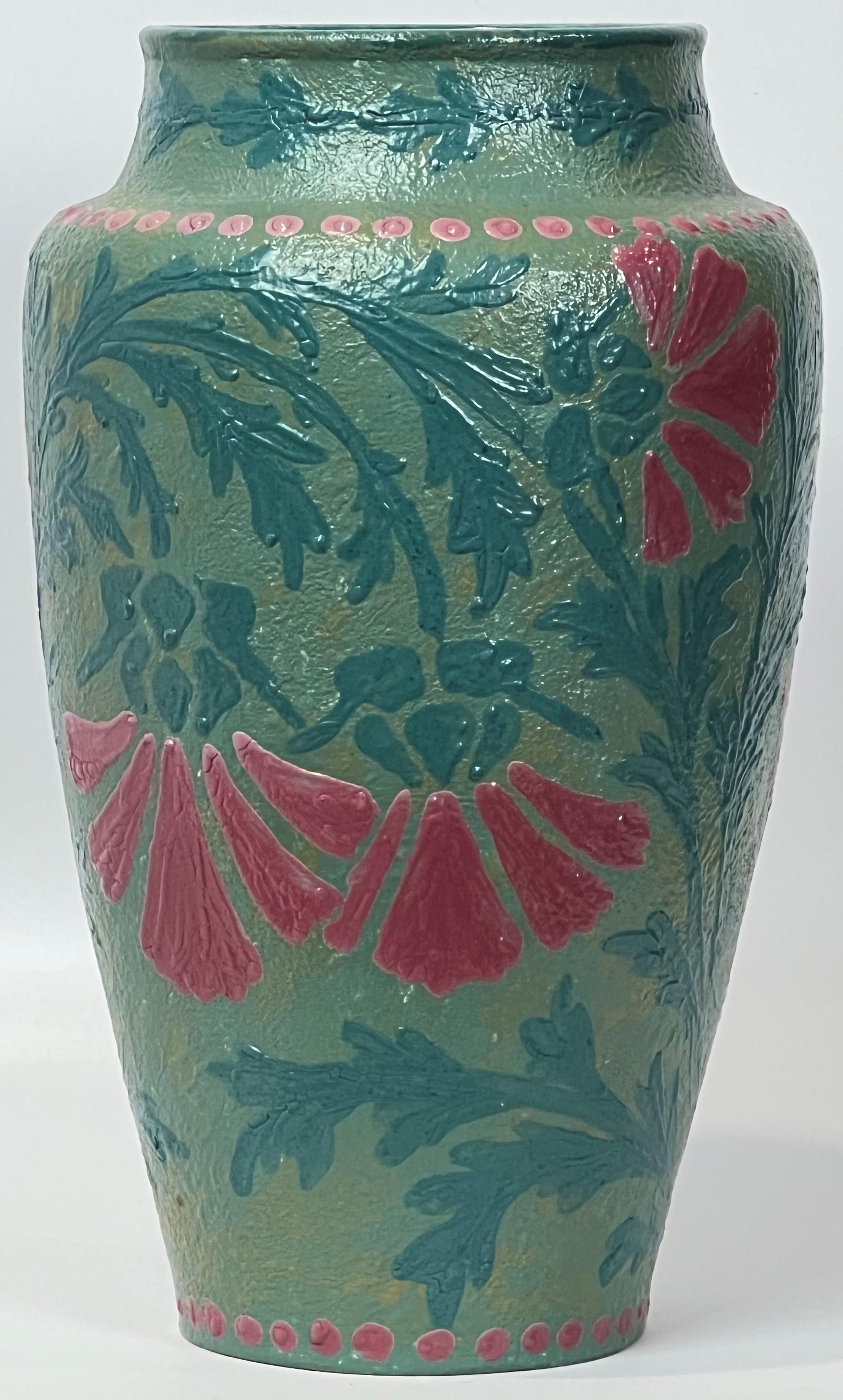 Hand-Painted Joseph Ekberg Art Nouveau Vase 1908 Conventionalized Floral Gustavsberg