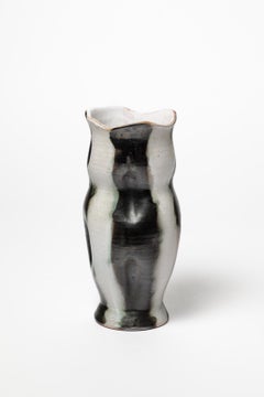 Joseph Elie 1950 20th century design white and black ceramic vase handmade