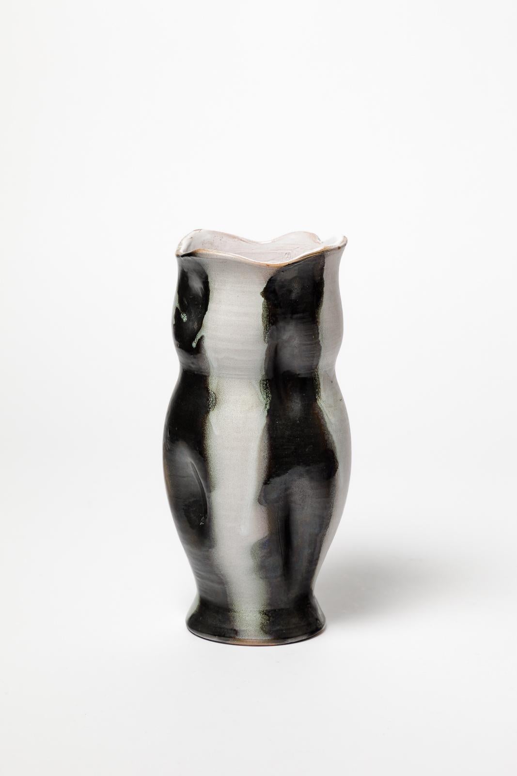 Français Joseph Elie 1950 20 CENTURY DESIGN vase en céramique blanc et noir fait main en vente