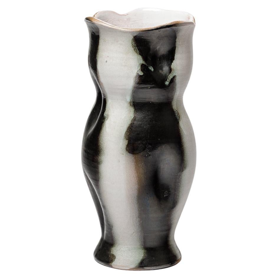 Joseph Elie 1950 Vaso in ceramica bianca e nera di design del XX secolo fatto a mano