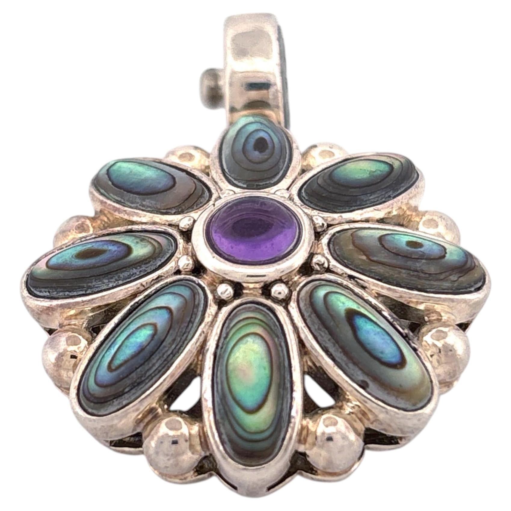 Joseph Esposito Sterling Real Abalone Shell Snap Pendant