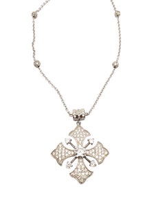 Joseph Esposito Sterling Silver CZ Maltese Cross Necklace #19504