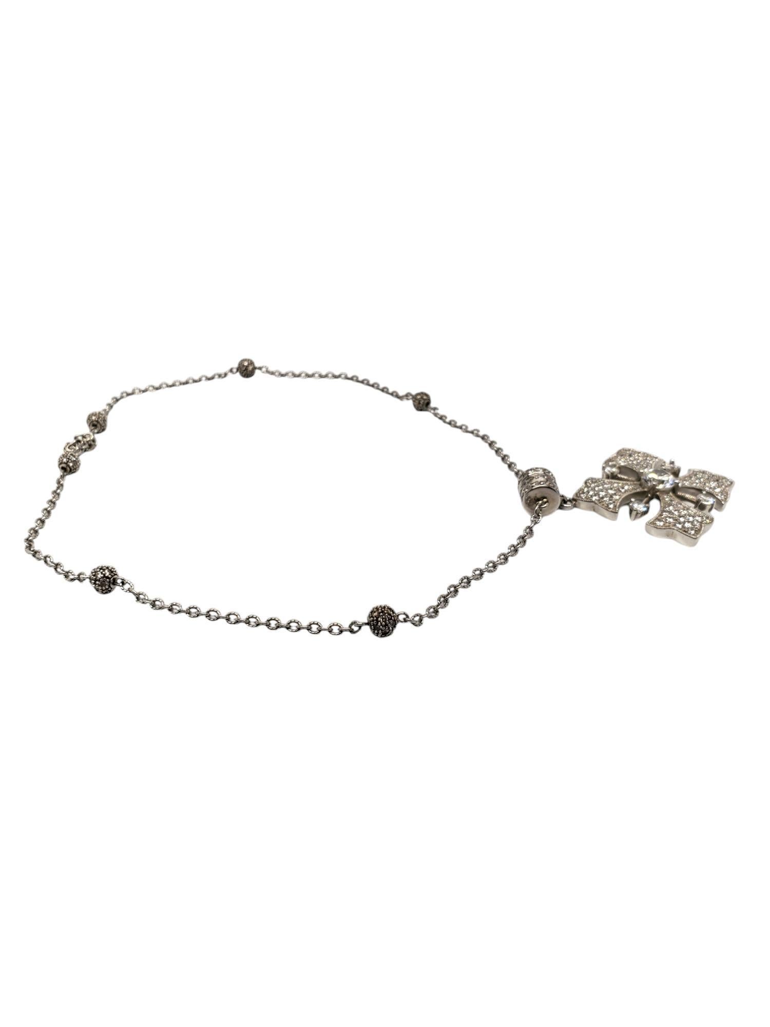 Joseph Esposito Sterling Silver CZ Maltese Cross Necklace #19504 In Good Condition For Sale In Washington Depot, CT