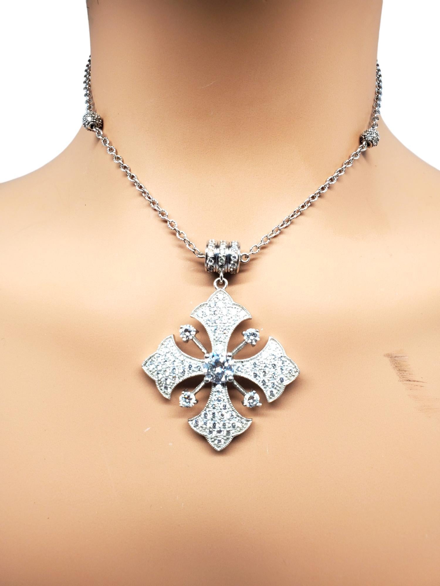 Joseph Esposito Sterling Silver CZ Maltese Cross Necklace #19504 For Sale 2