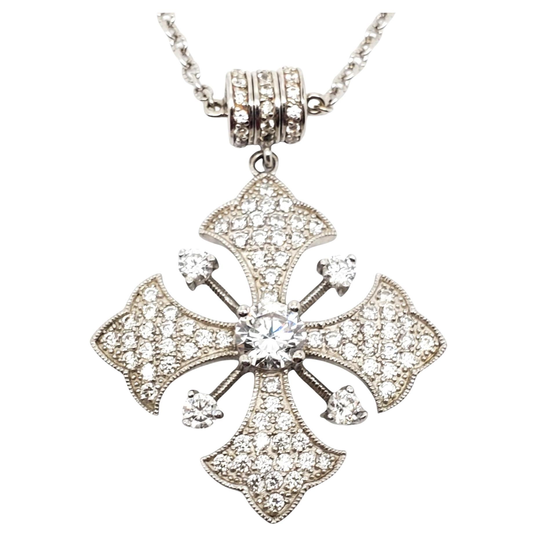 Joseph Esposito Sterling Silver CZ Maltese Cross Necklace #19504