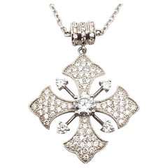 Joseph Esposito Sterling Silver CZ Maltese Cross Necklace #19504