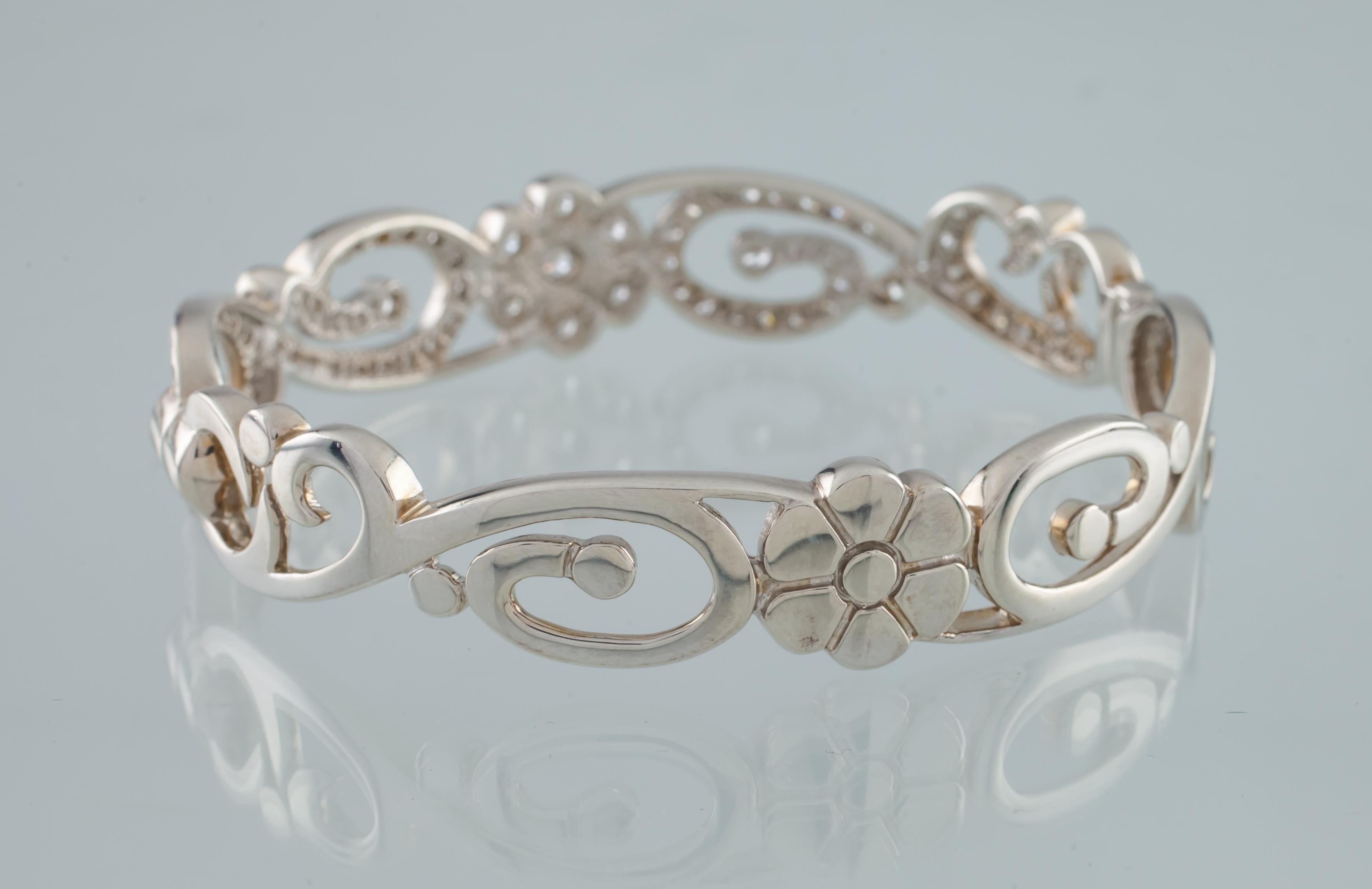 Art Nouveau Joseph Esposito Bracciale in argento sterling e CZ floreale, misura 7 in vendita