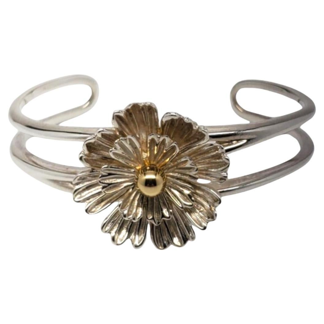 Joseph Esposito Sterling Silver Flower Cuff Bracelet #19943