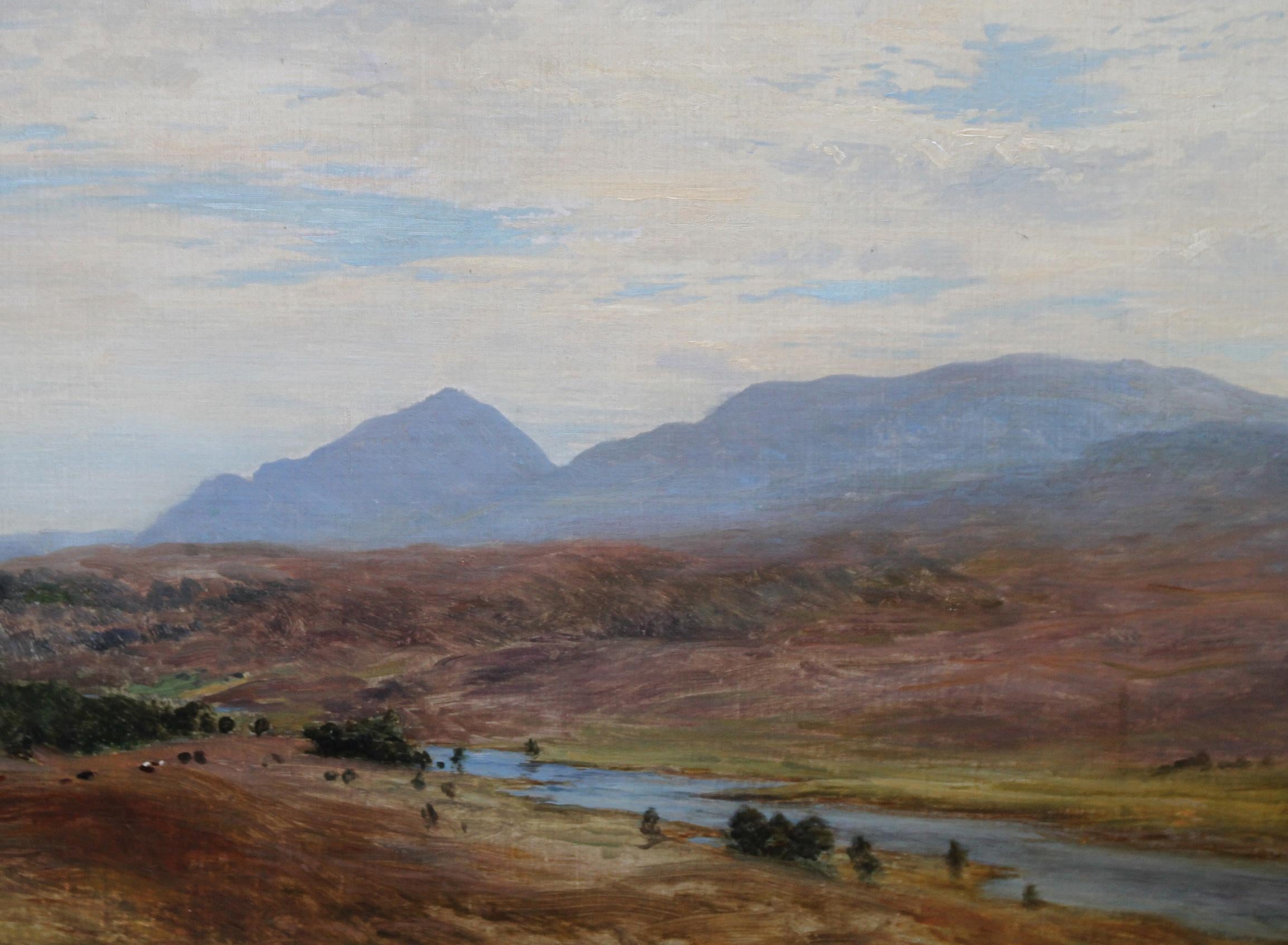 Scottish River Mountain Landscape - Victorian art oil painting exhibited artist For Sale 2