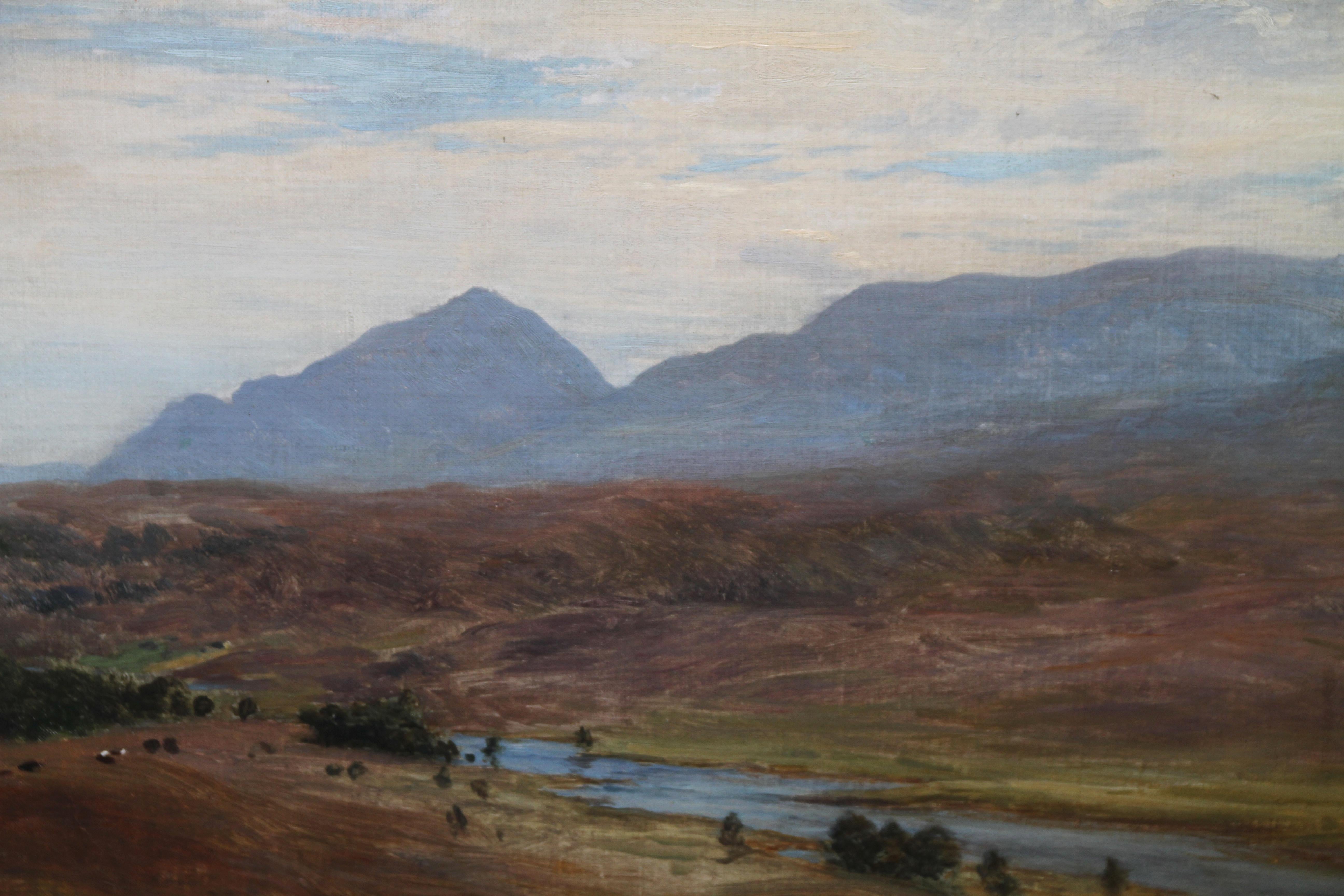 Scottish River Mountain Landscape - Victorian art oil painting exhibited artist For Sale 3