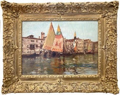 "Le Petites de Chioggis" Parisian Boats Scene in Venice Oil Painting on Canvas