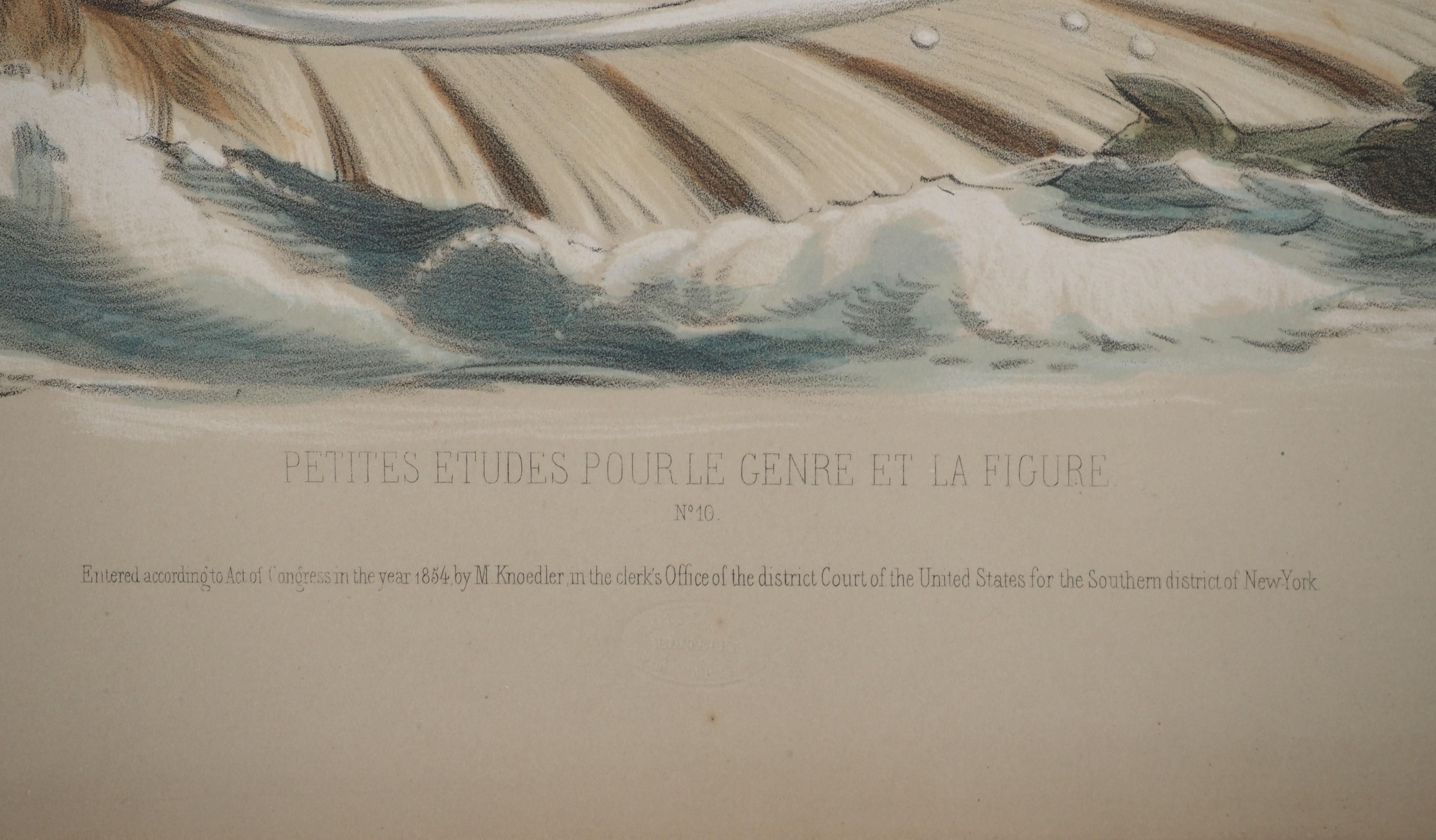 The Birth of Venus - Original lithograph and watercolor For Sale 4