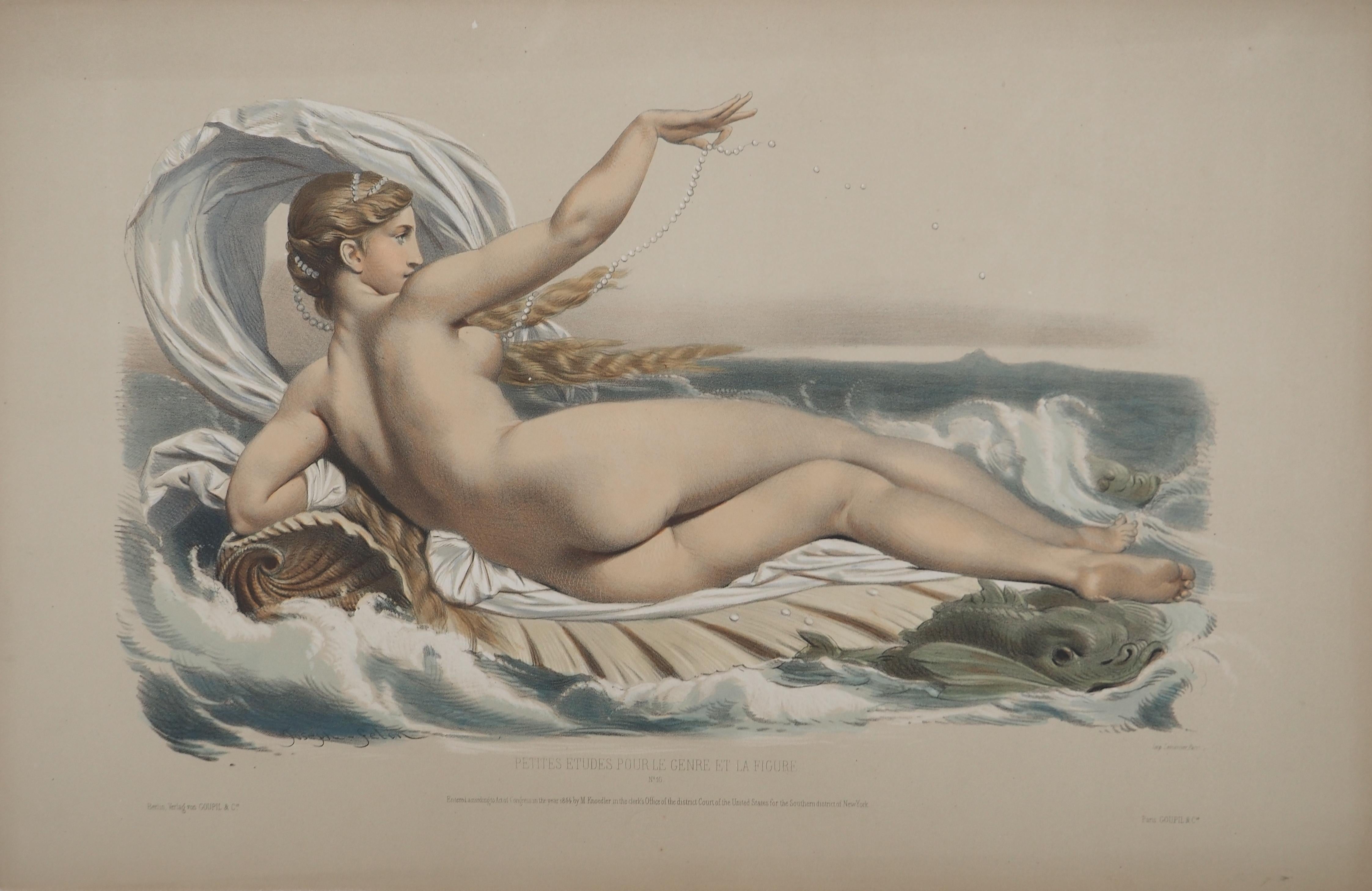 Joseph Felon Nude Print - The Birth of Venus - Original lithograph and watercolor