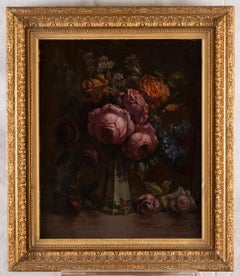 Classical Flower Bouquet Oil Painting, 19th Century Floral Still Life