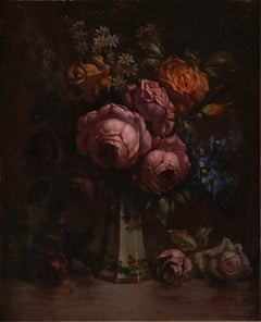 Classical Flower Bouquet Oil Painting, 19th Century Floral Still Life