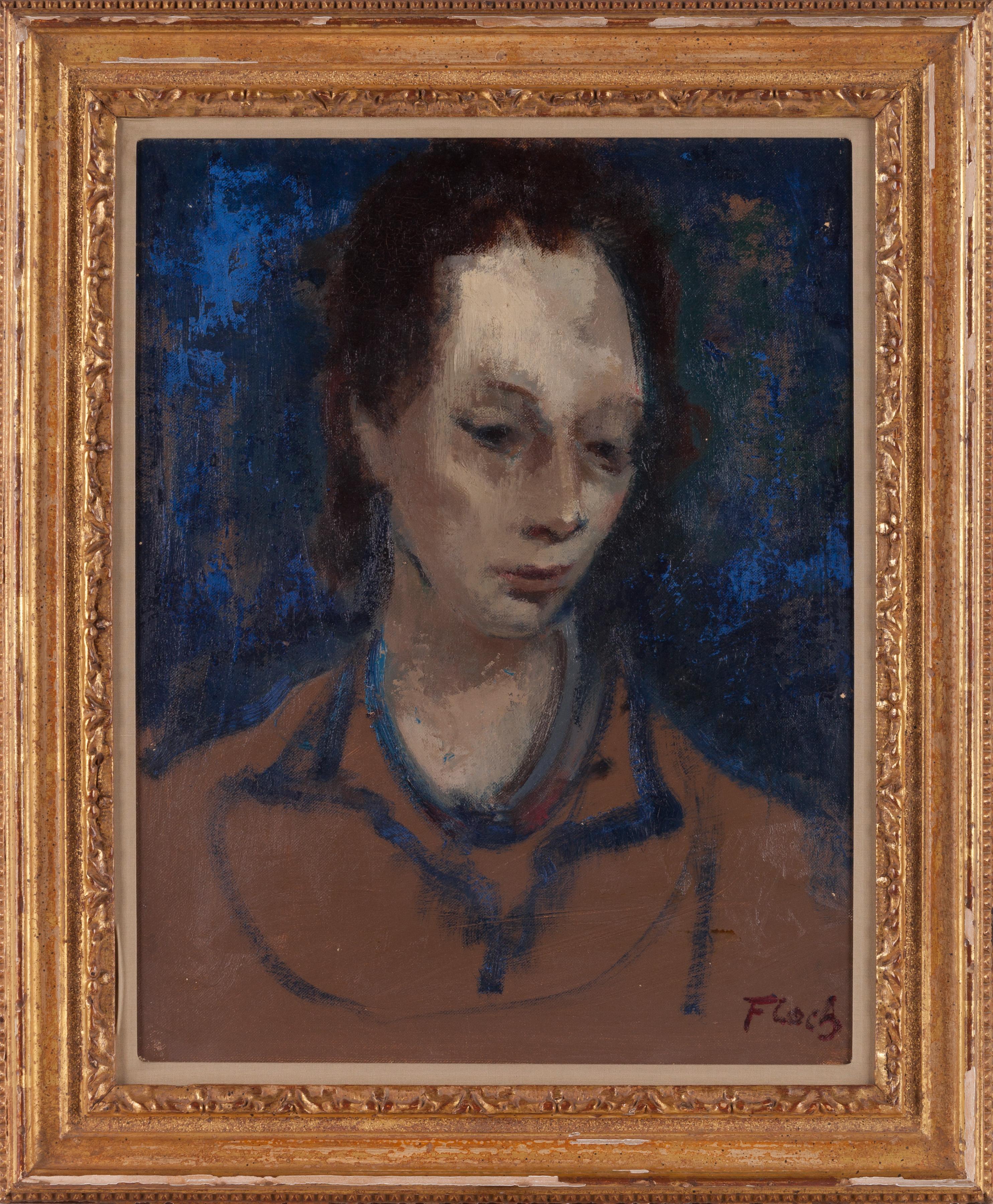 Portrait of a Woman - Modern, Portrait, Oil on Canvas, Mid 20th Century - Painting by Joseph Floch