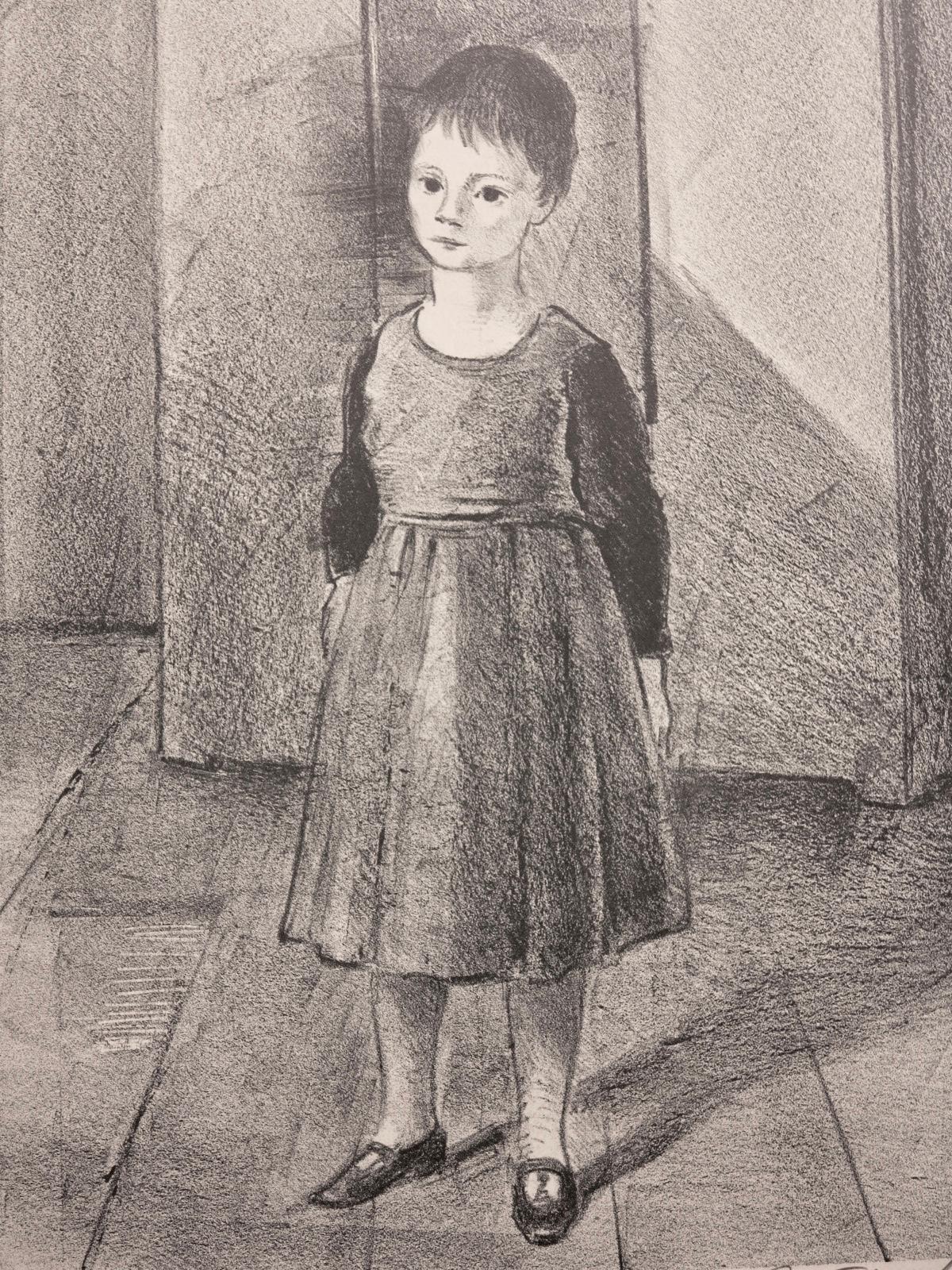 Portrait of a Young Girl (the artist's daughter).  - Gray Figurative Print by Joseph Floch