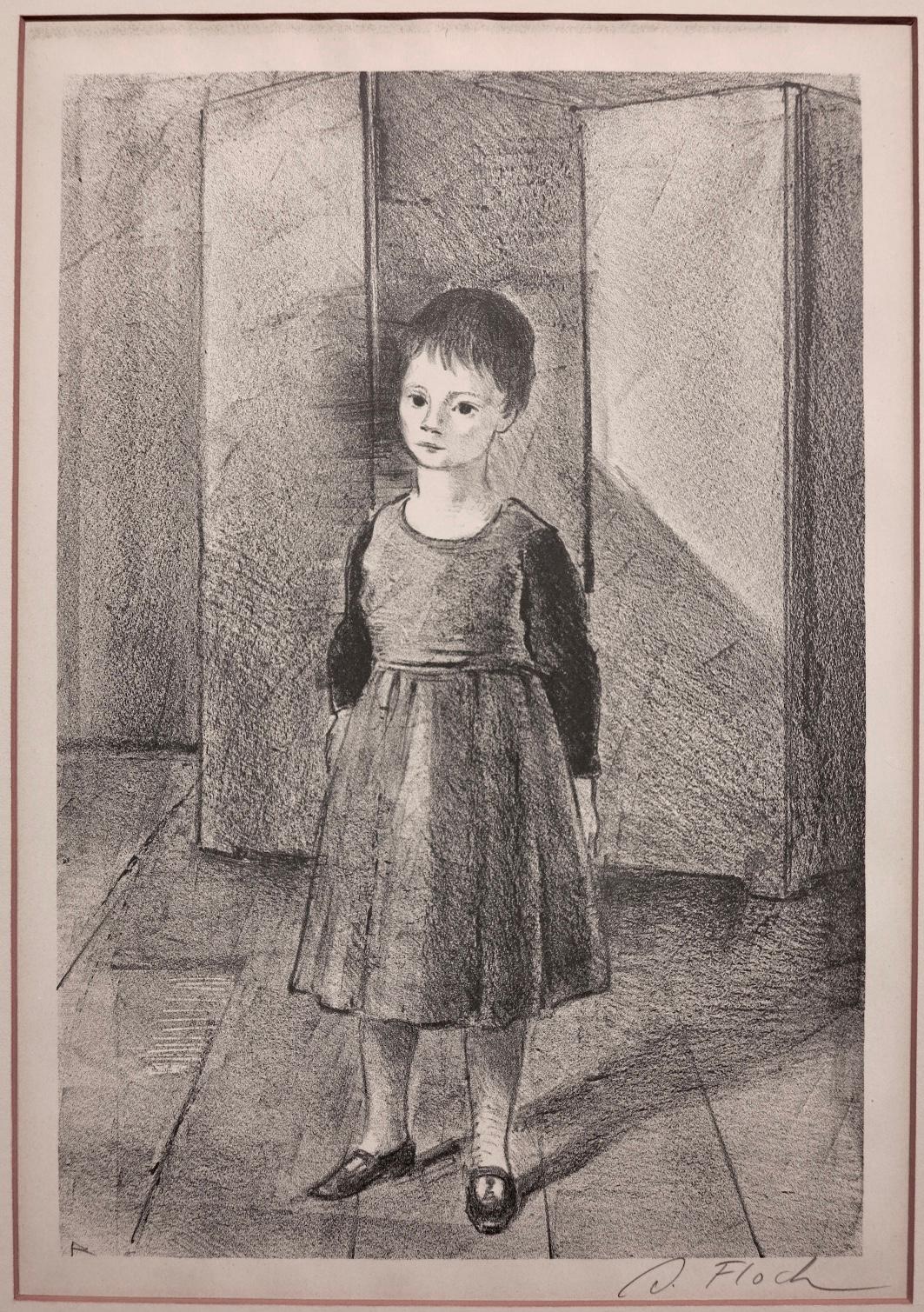 Joseph Floch Figurative Print - Portrait of a Young Girl (the artist's daughter). 