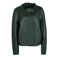 Joseph Forest Green Lambskin Bubble Leather Cropped Pullover M
