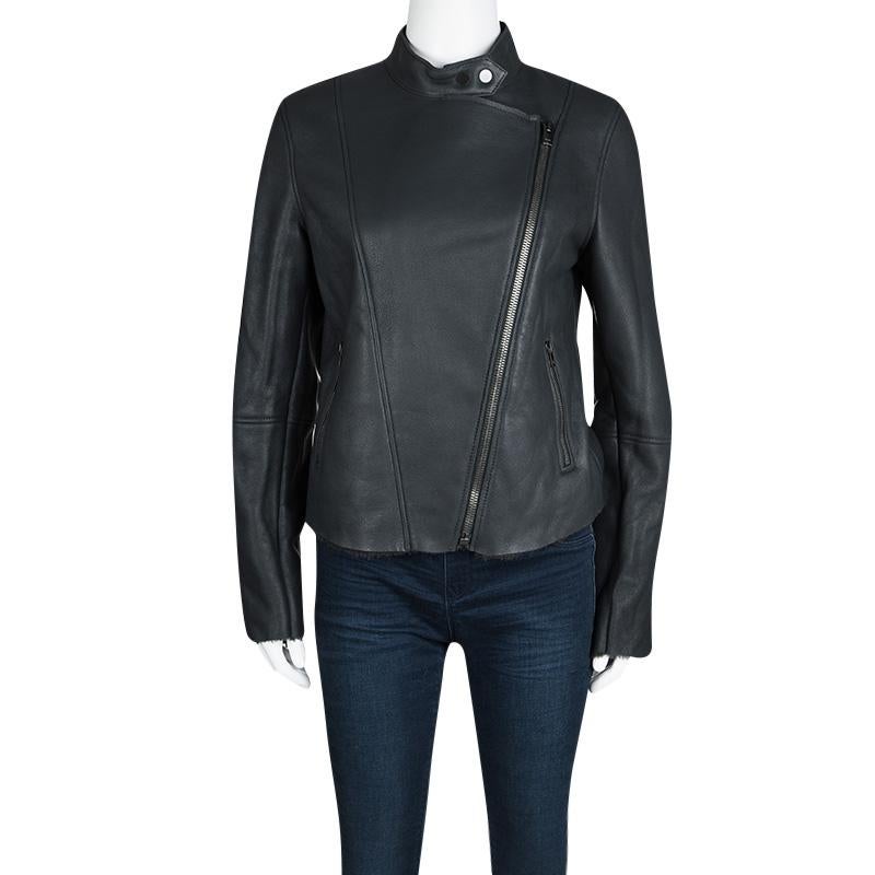 Designed at Joseph's, this Alpha shearling jacket is crafted from lambskin nappa leather. It features an asymmetric zip fastening through the front, along with zipped cuffs and front zipped slant pockets. It has a buttoned closure around the neck