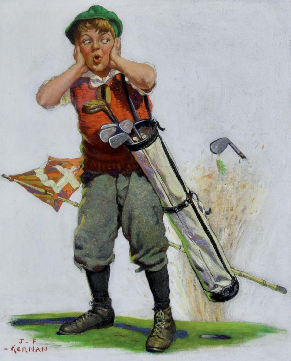 Joseph Francis Kernan Figurative Painting – Kleiner Golfer, Titelbild des Liberty Magazine