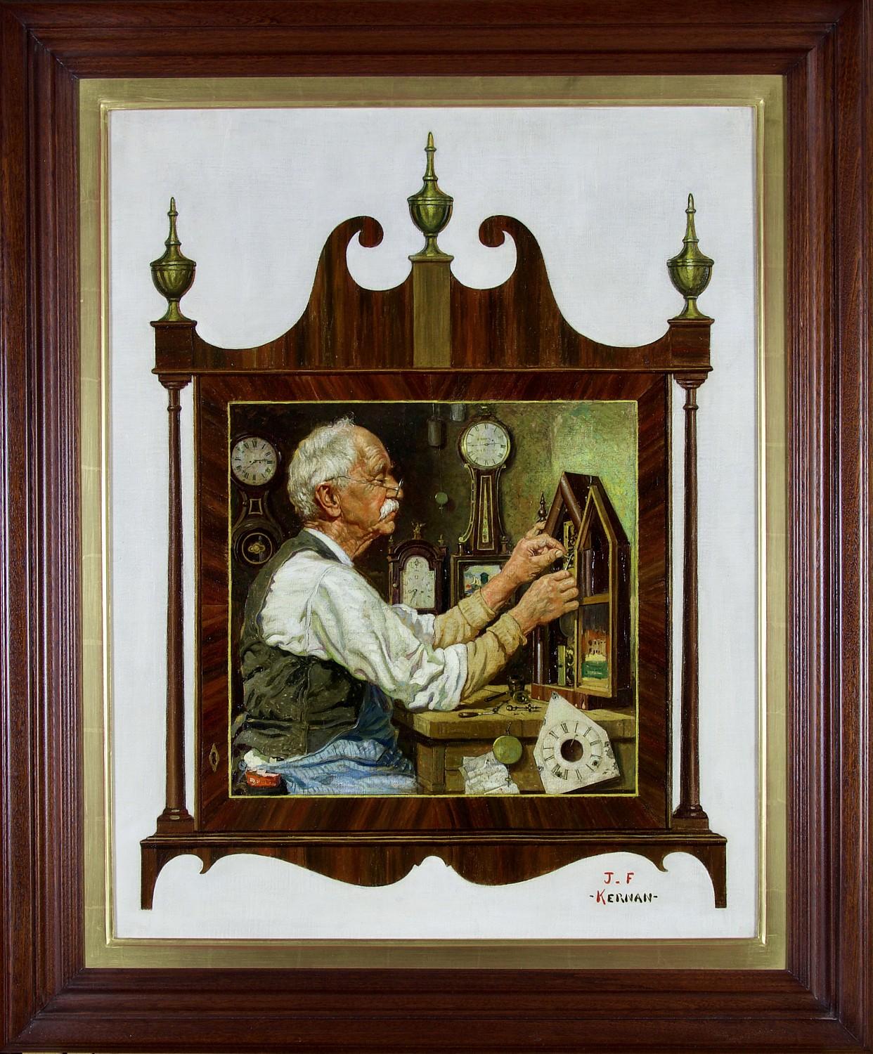 Uomo anziano che ripara l'orologio, copertina originale di The Saturday Evening Post - Painting di Joseph Francis Kernan