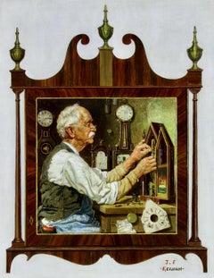 Vintage Older Man Repairing Clock, Original cover for The Saturday Evening Post