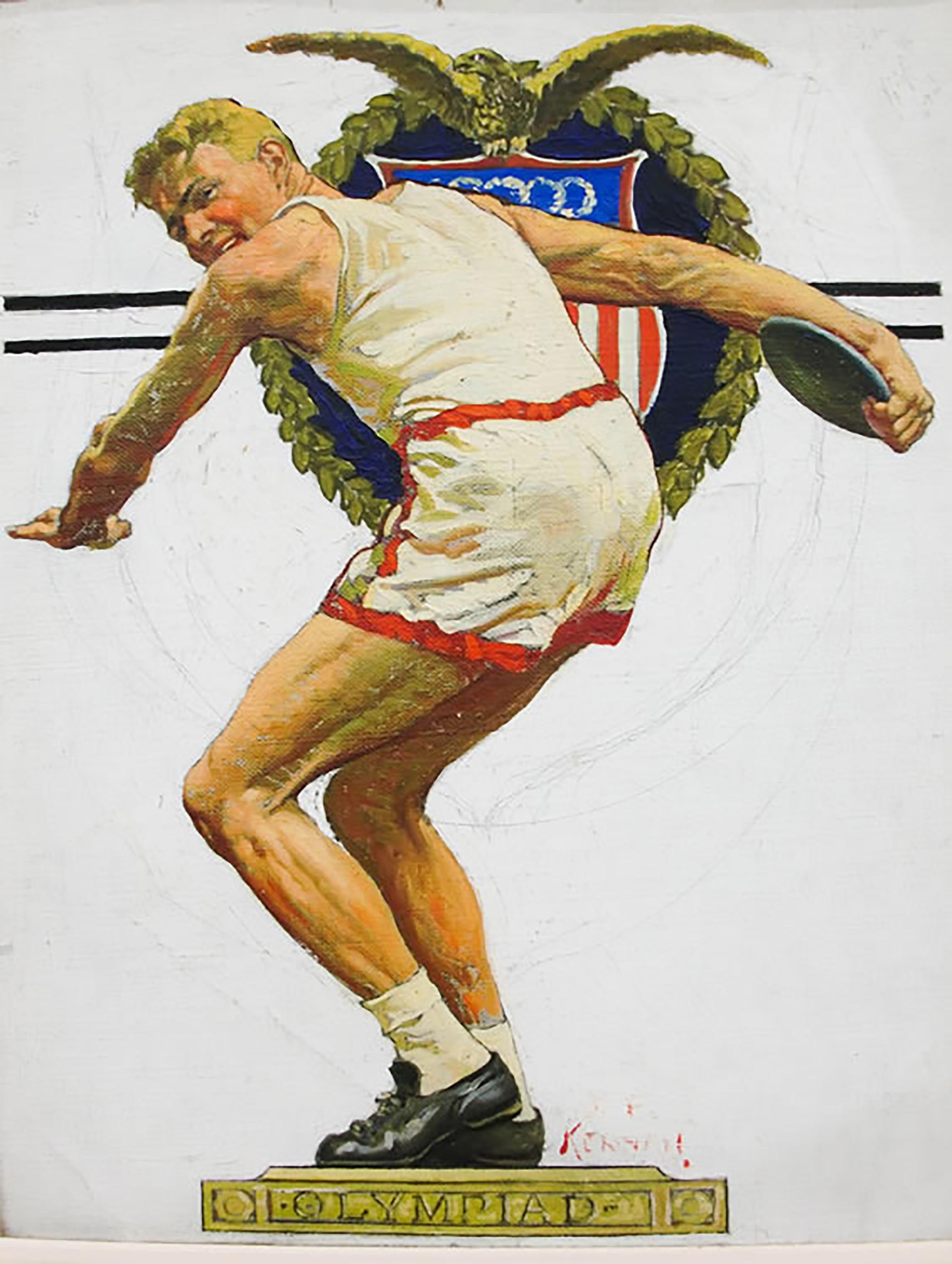Figurative Painting de Joseph Francis Kernan - Lanzador de disco olímpico