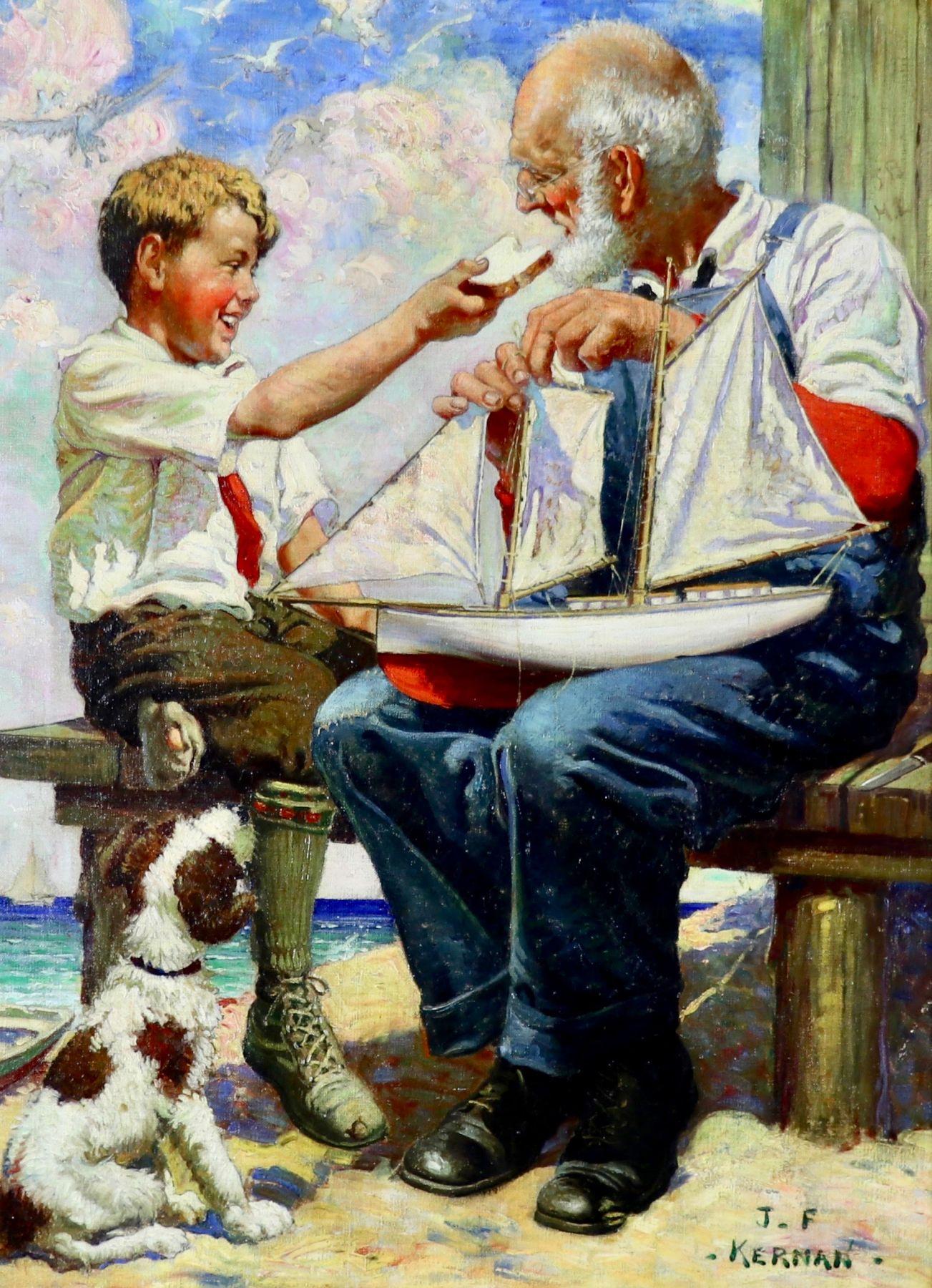 Joseph Francis Kernan Figurative Painting - Sunday with Grandpa