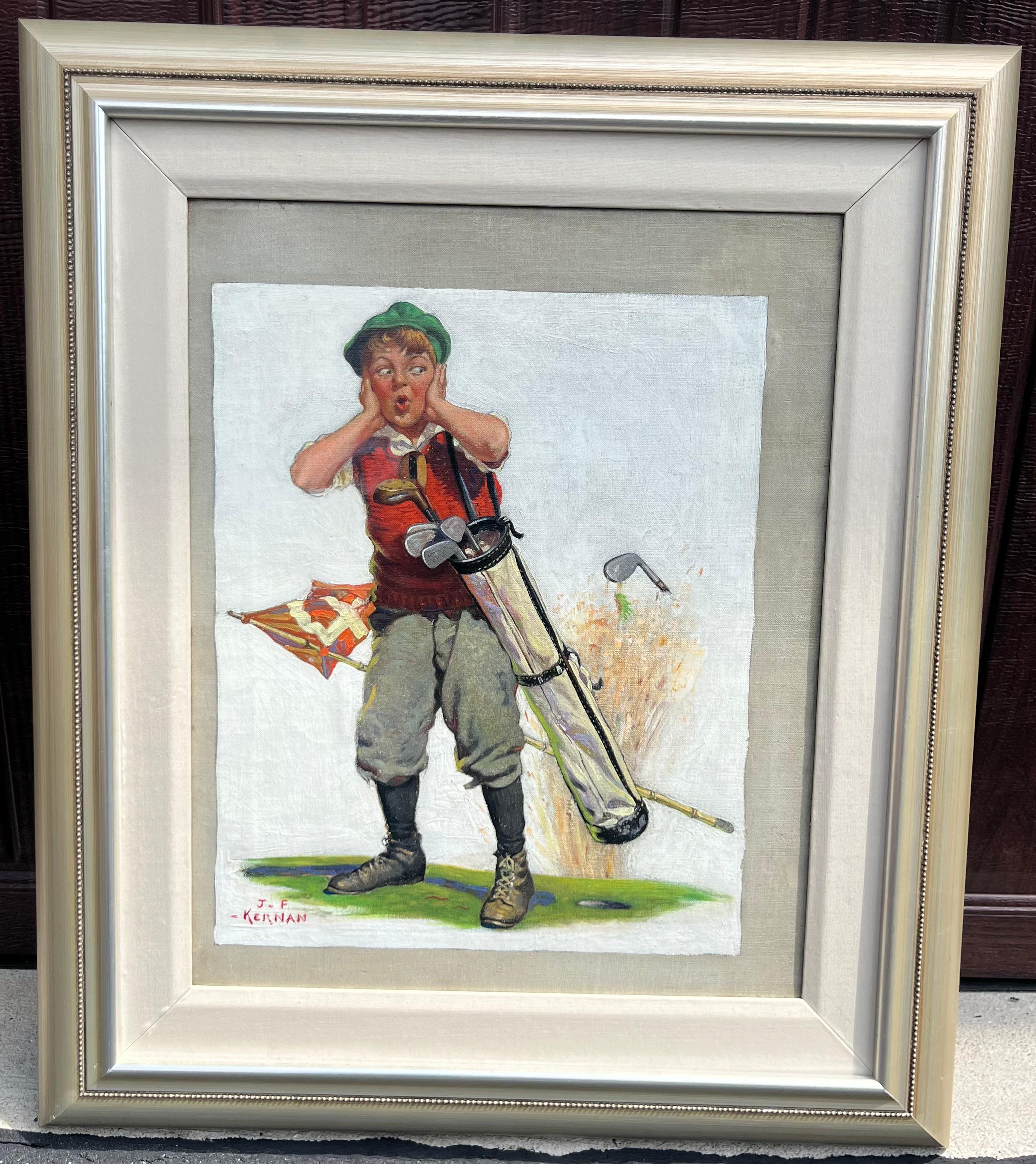 The Golf Caddie, Titelbild des Liberty Magazine (Grau), Figurative Painting, von Joseph Francis Kernan