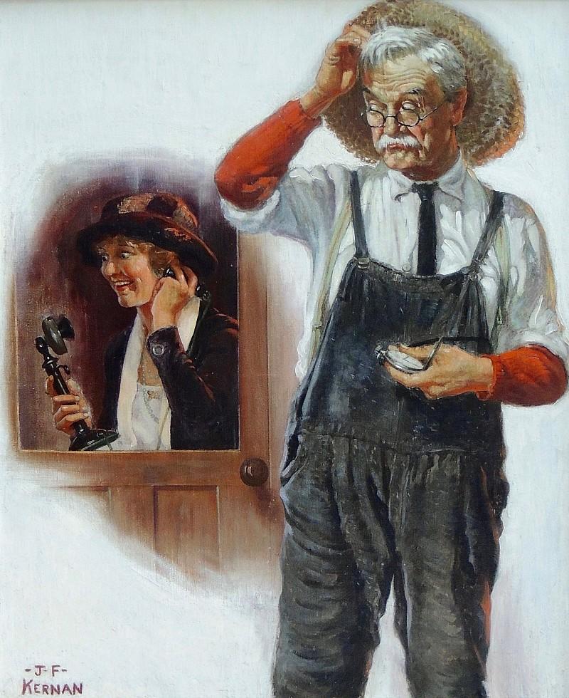 Joseph Francis Kernan Figurative Painting - The Phone Call, Country Gentleman Magazine Cover