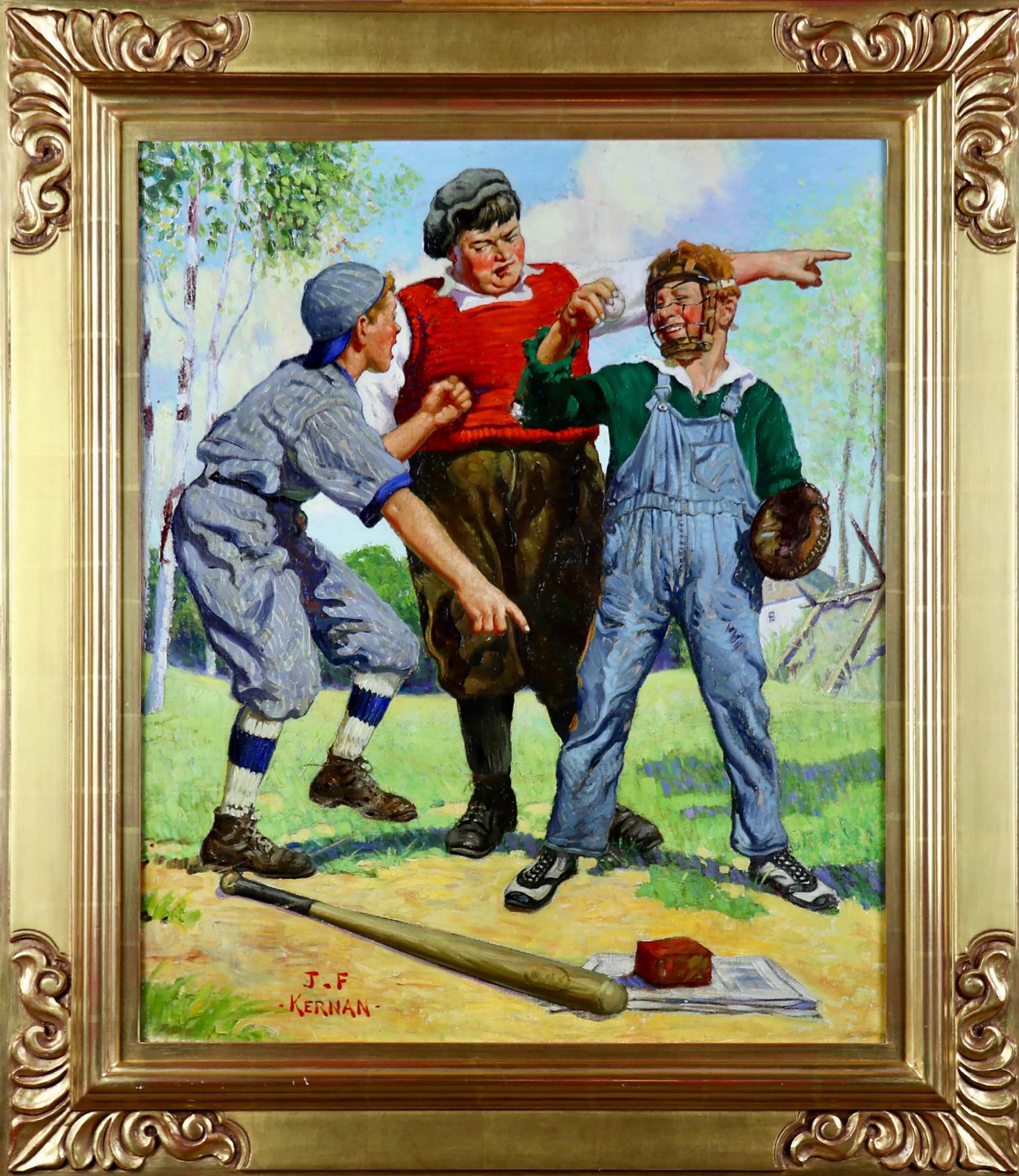 Three Baseball Boys, Capper's Magazine Cover - Painting by Joseph Francis Kernan