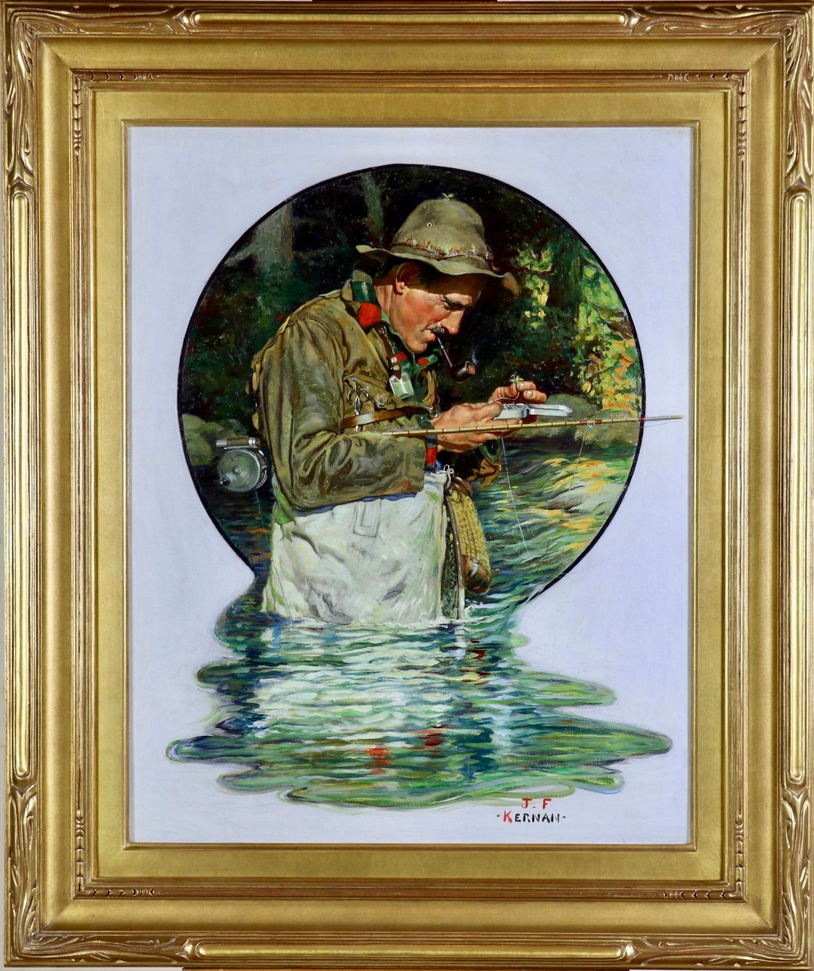 Tying on a Fly, Post Cover - Painting by Joseph Francis Kernan