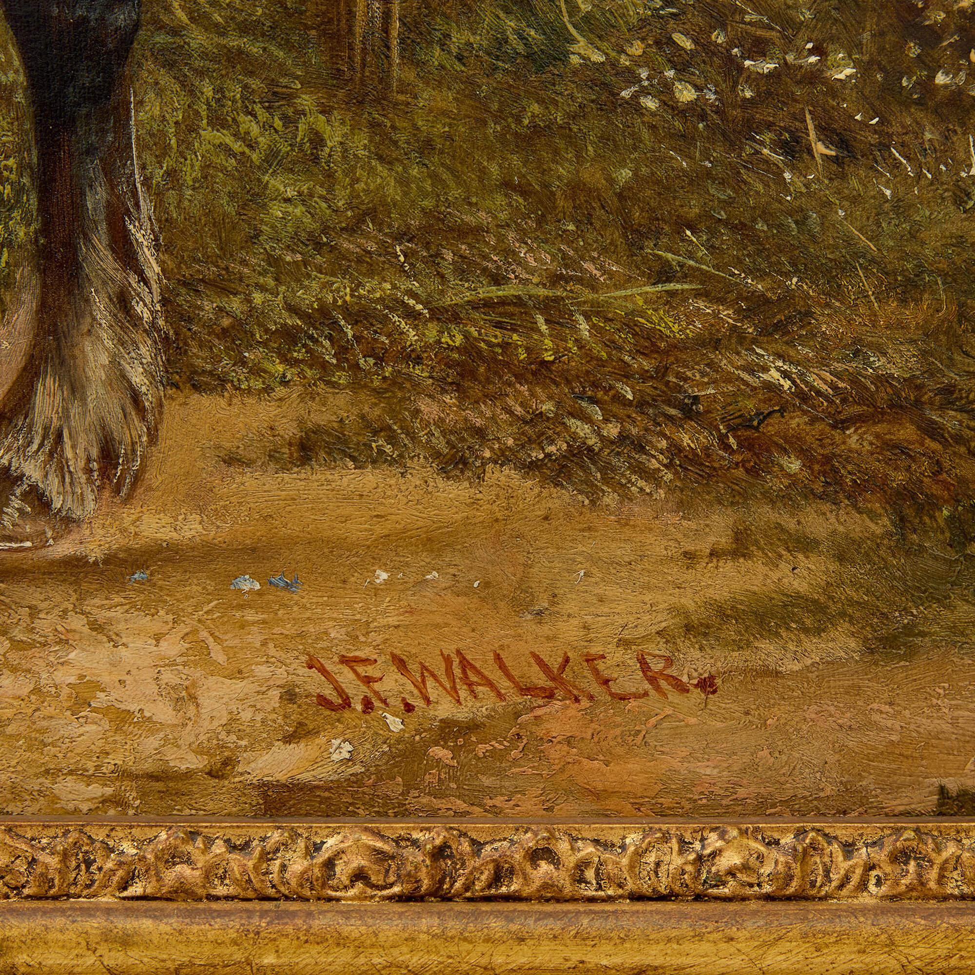 Large British Antique Oil Painting of Two Horses by Walker For Sale 1
