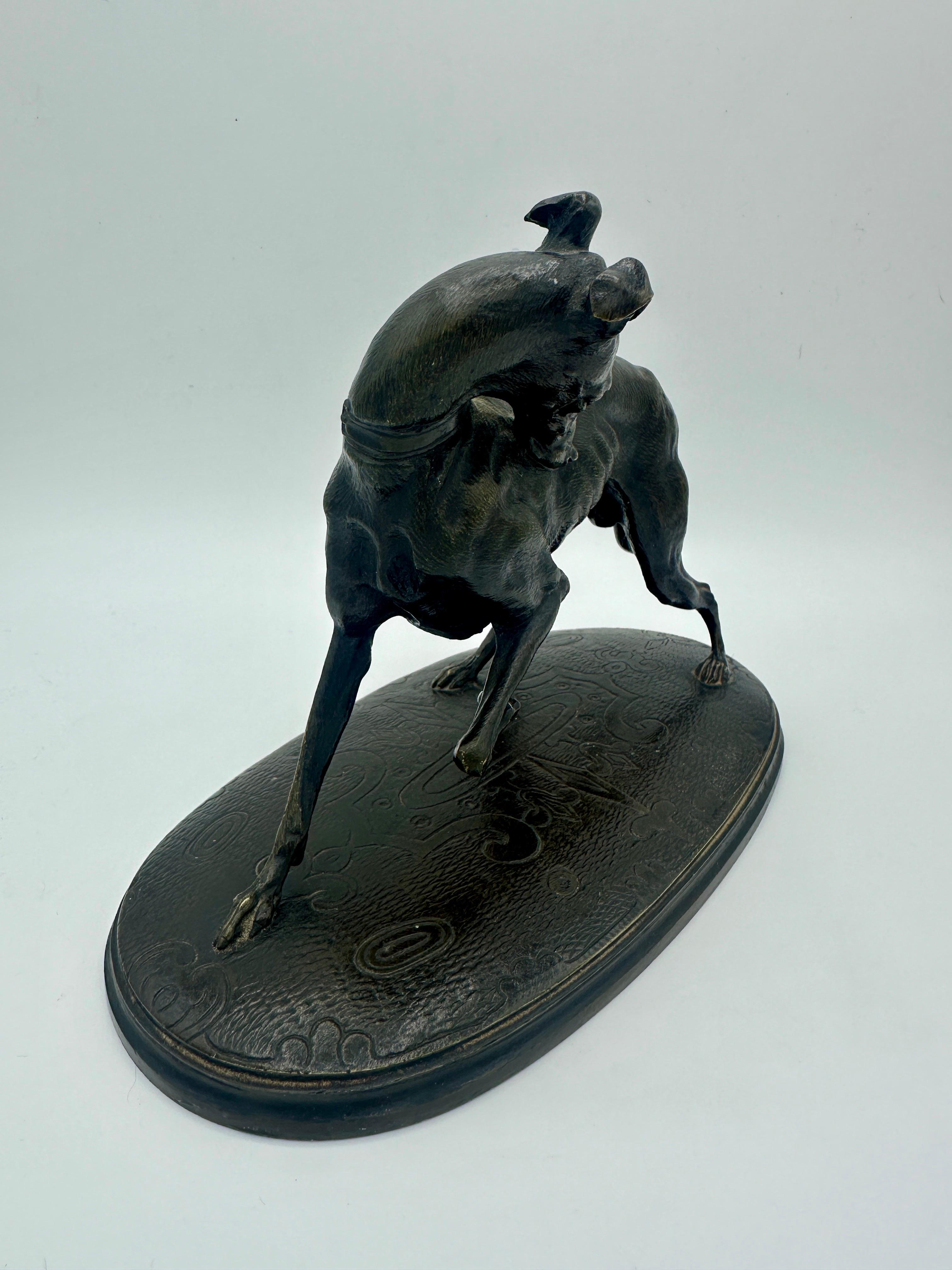 A 19th century French animalier bronze of a greyhound  For Sale 1
