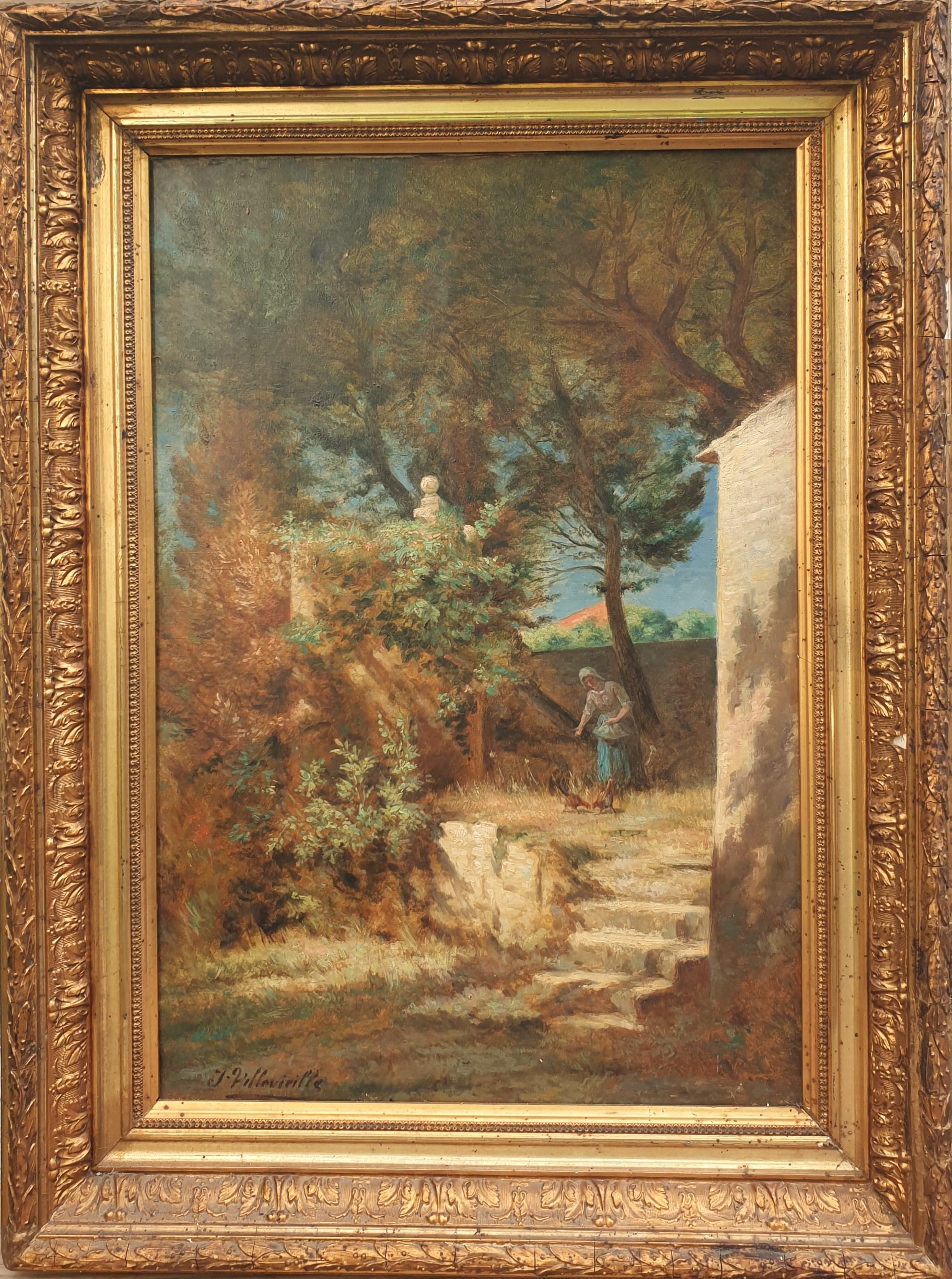 Pintura VILLEVIEILLE Paisaje Francia Provenza Aix Impresionista XIX - Painting de Joseph François VILLEVIEILLE