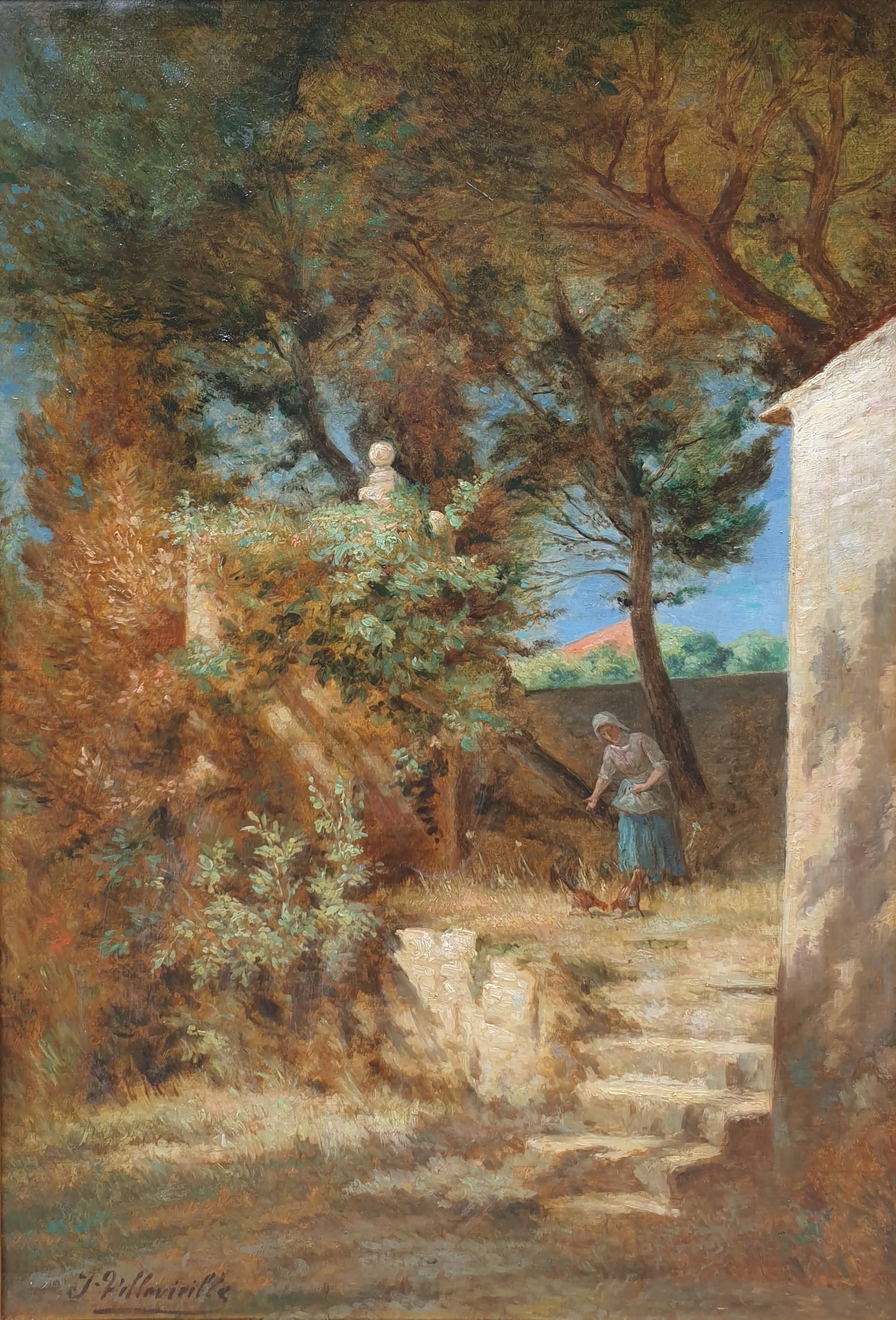 Pintura VILLEVIEILLE Paisaje Francia Provenza Aix Impresionista XIX - Landscape Painting Marrón de Joseph François VILLEVIEILLE