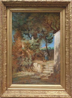 Peinture impressionniste VILLEVIEILLE Paysage France Provence Aix 19ème siècle
