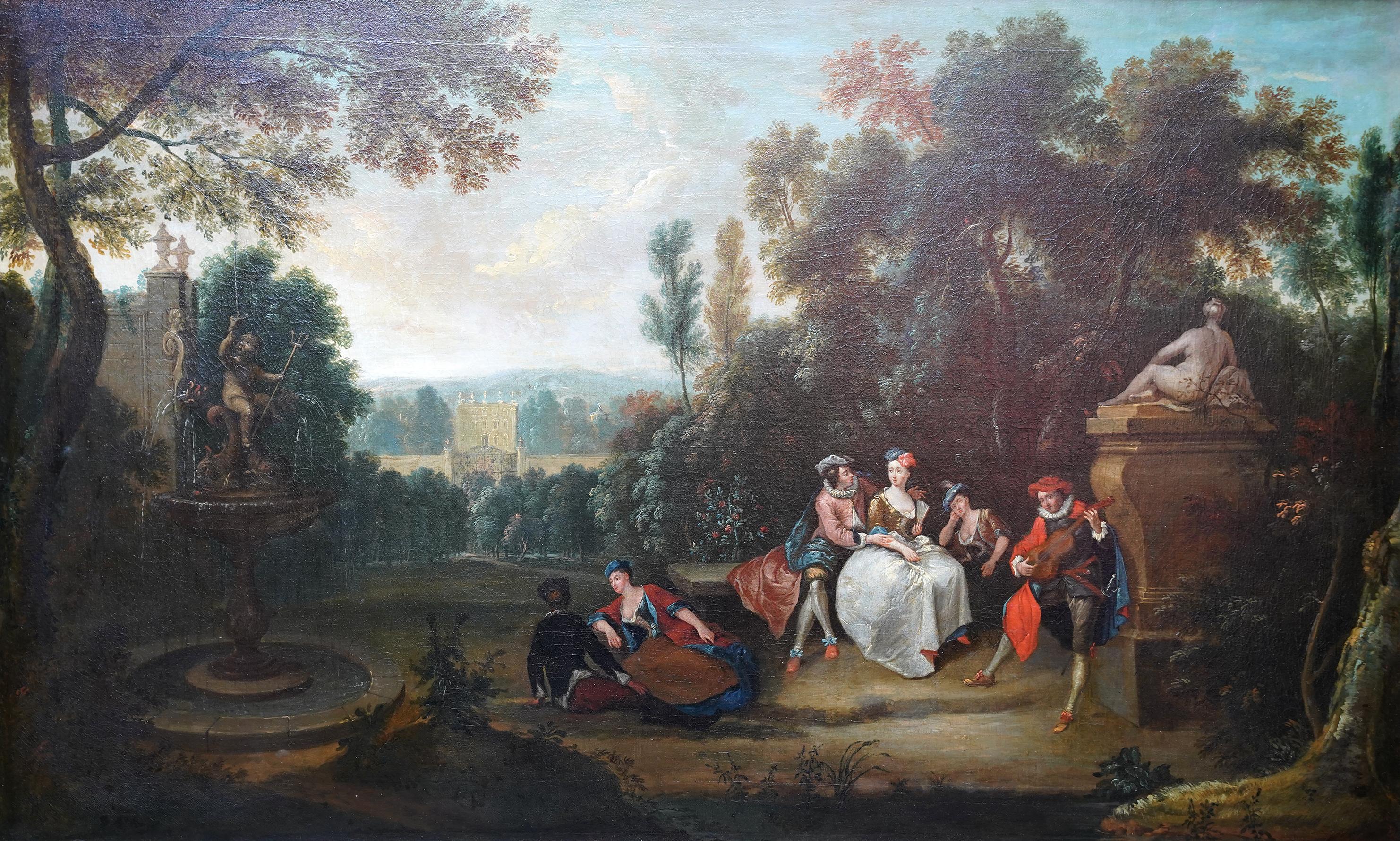 Fete Champetre - Garden Party - French 18thC figurative landscape oil painting - Painting by Joseph Frans Nollekens