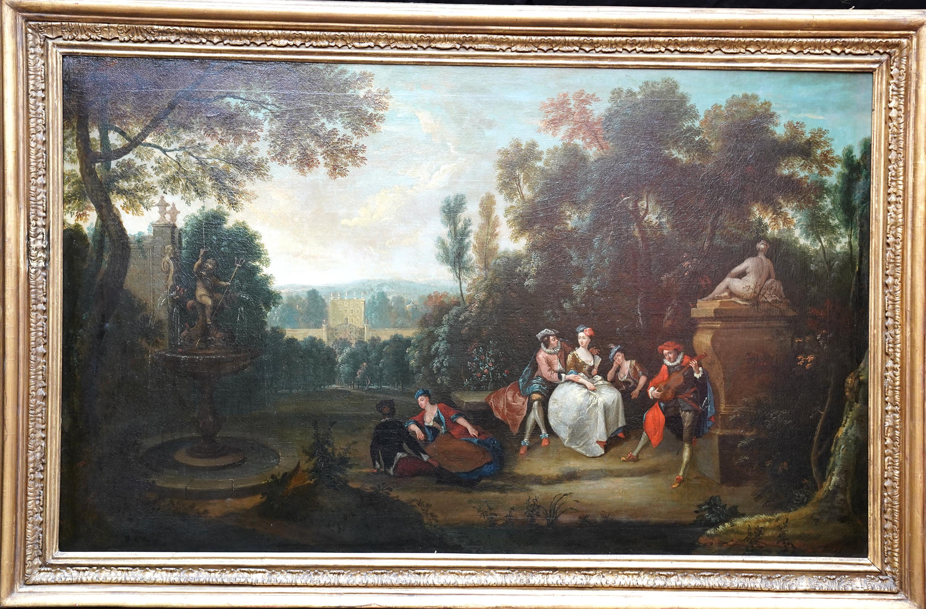 Fete Champetre - Garden Party - French 18thC figurative landscape oil painting For Sale 15
