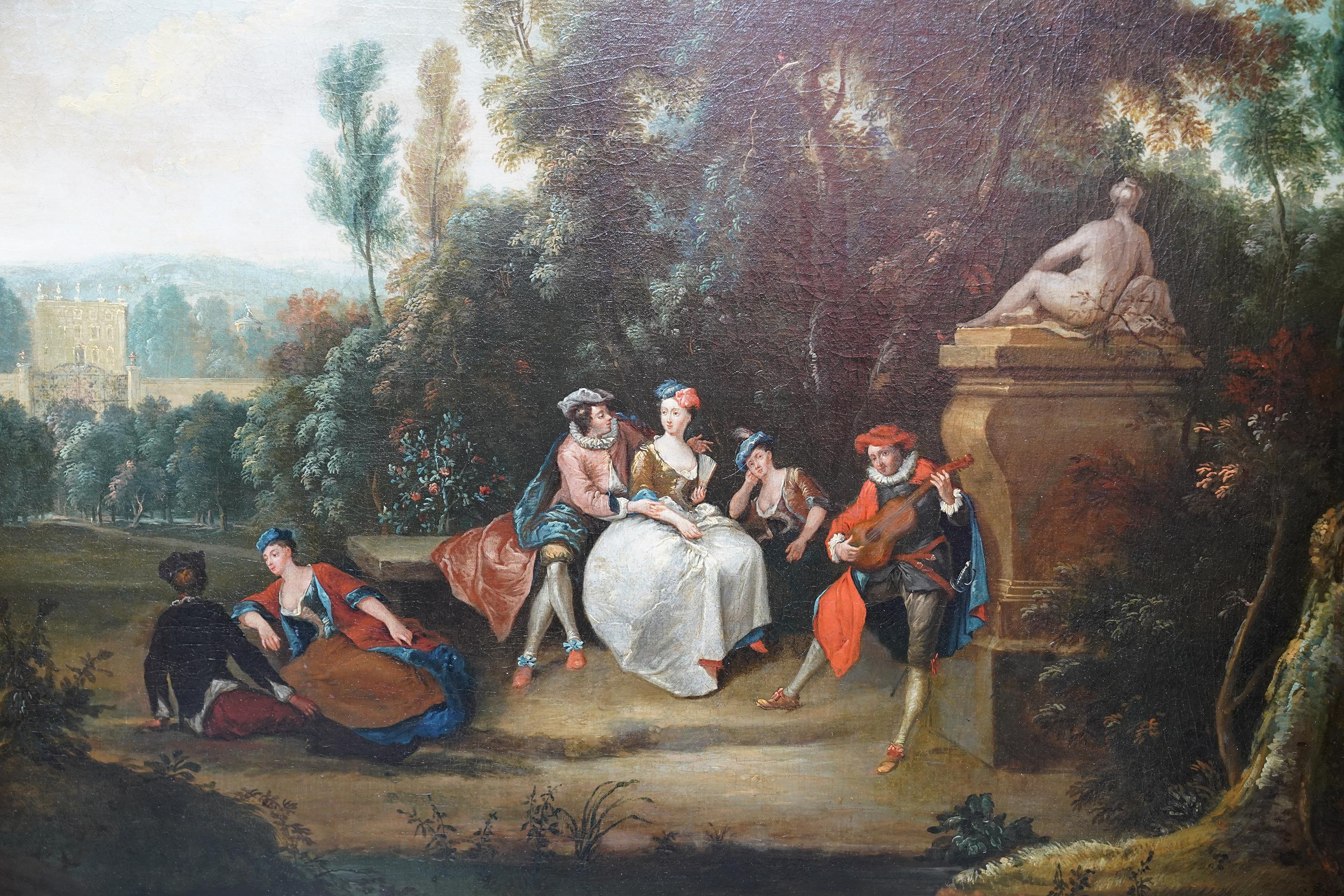 Fete Champetre - Garden Party - French 18thC figurative landscape oil painting - Old Masters Painting by Joseph Frans Nollekens