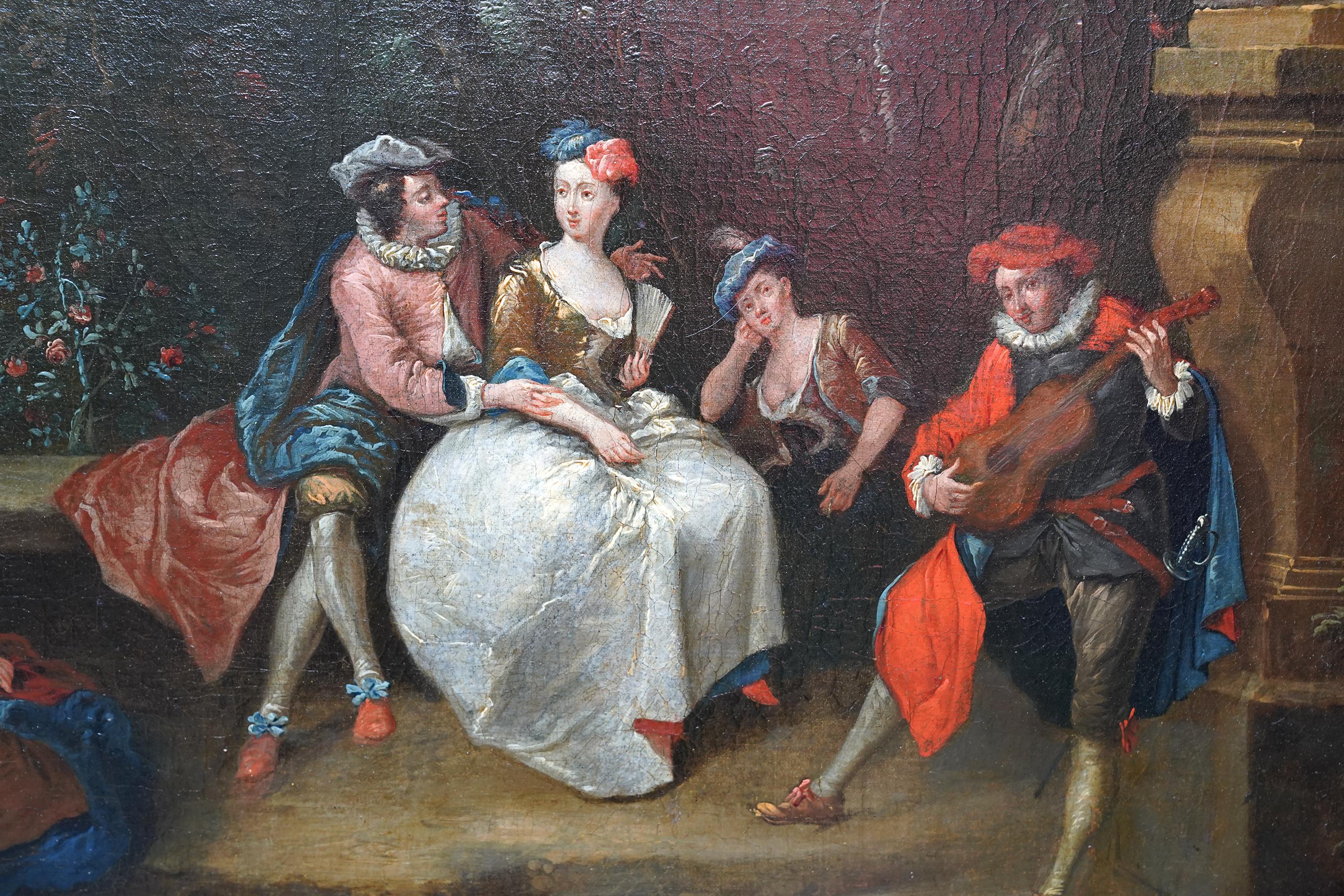 Fete Champetre - Garden Party - French 18thC figurative landscape oil painting - Gray Landscape Painting by Joseph Frans Nollekens