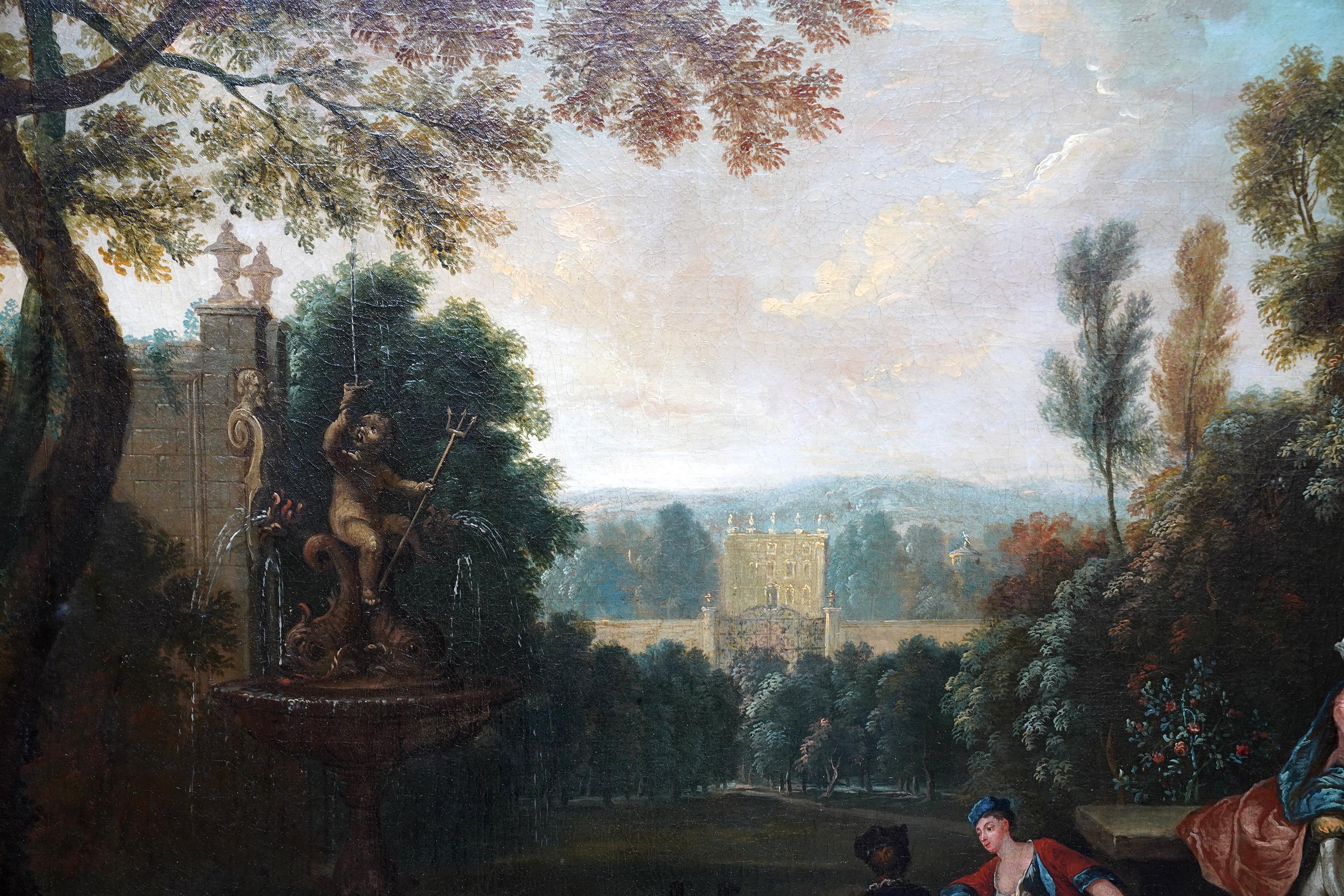 Fete Champetre - Garden Party - French 18thC figurative landscape oil painting For Sale 1