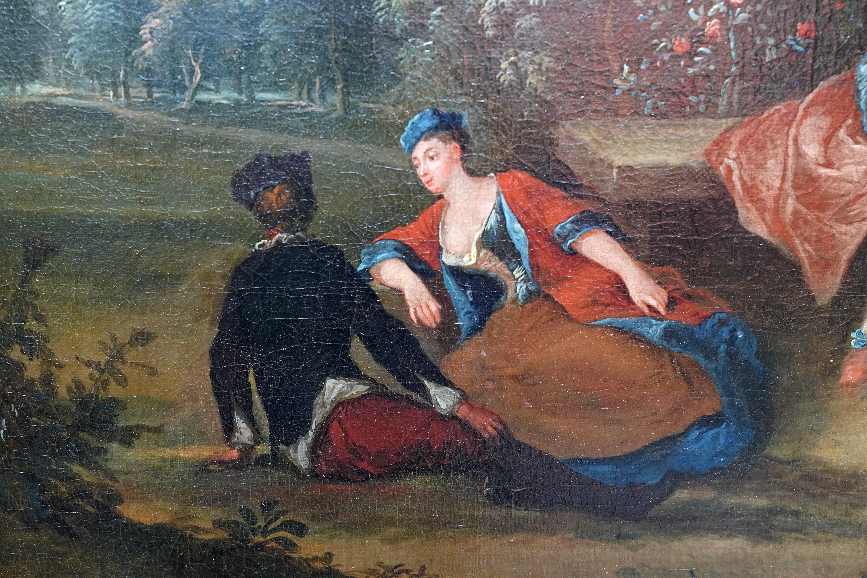 Fete Champetre - Garden Party - French 18thC figurative landscape oil painting For Sale 4